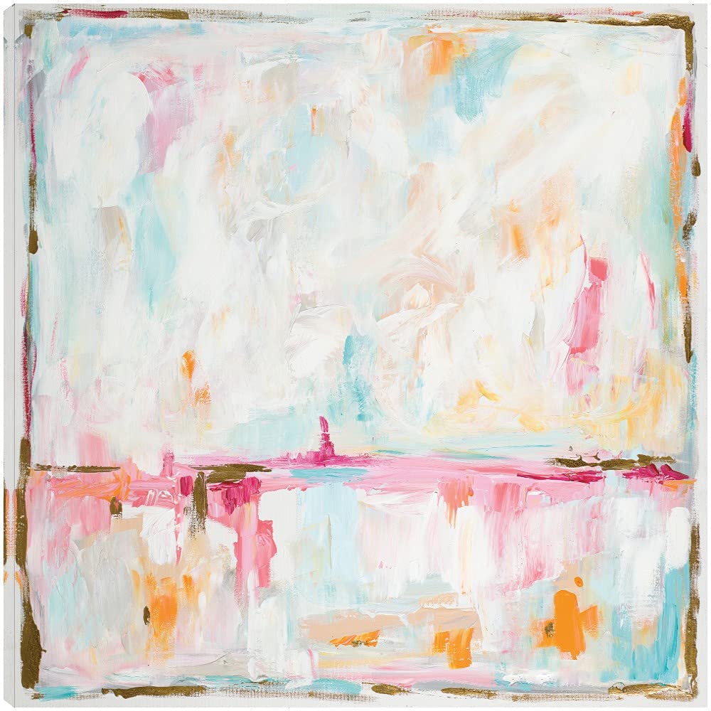 L. Hewitt Fine Art Canvas - Cotton Candy Cloud Wall Decor for Living Room, Bedroom, Office - 22x22 Inch Ready to Hang Painting - Perfect for Home, Cafe & Gift Giving