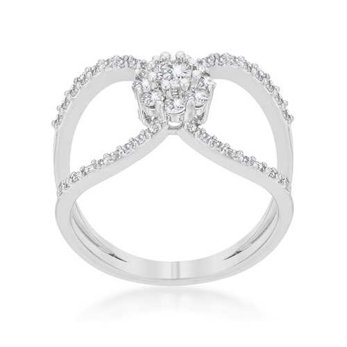 0.4ct CZ Rhodium Plated Floral Wrap Ring for Women - Elegant Jewelry Gift for Wedding, Anniversary, Valentine's Day - Perfect for Bridal, Party & Special Occasions