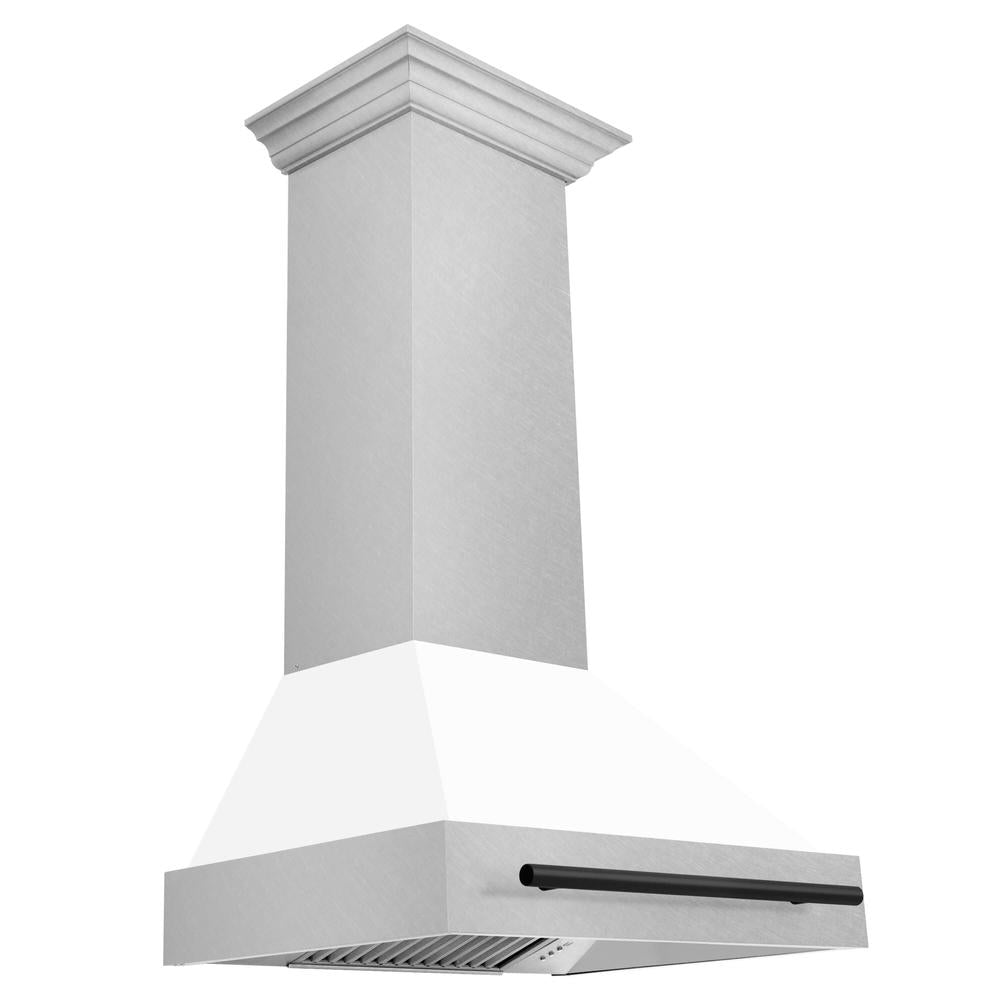 ZLINE Autograph Edition 30 Inch Stainless Steel Wall Mount Range Hood - White Matte Shell with Accent Handle (Model 8654SNZ WM30) | Professional Kitchen Ventilation for Modern Homes