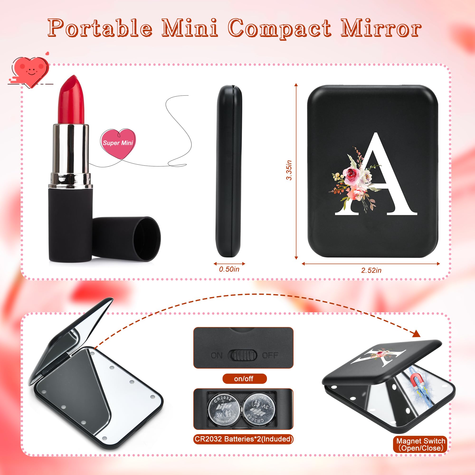 Personalized LED Compact Mirror with Light - 1X/3X Magnifying Travel Mirror for Makeup & Purse