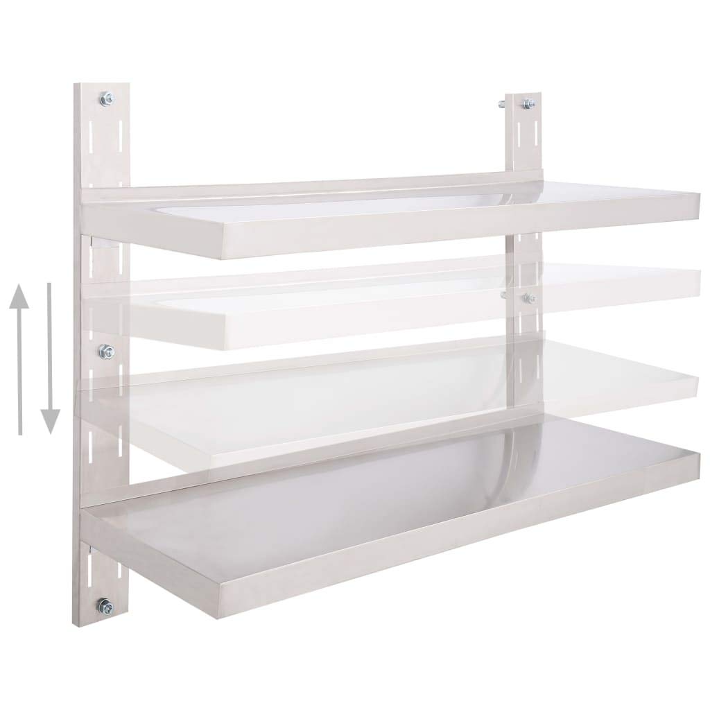 2-Tier Floating Wall Shelf - Stainless Steel Shelving for Restaurant, Bar, Home, Kitchen, Laundry, Garage & Utility Room - 39.4