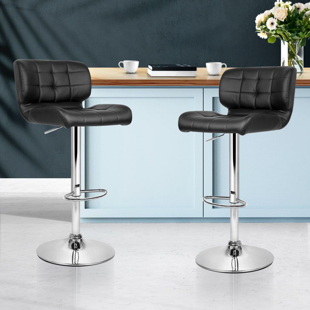 Adjustable Height Bar Stools with Gas Lift Mechanism - Black Leather Padded Counter Stools for Kitchen Island, Breakfast Bar & Home Decor