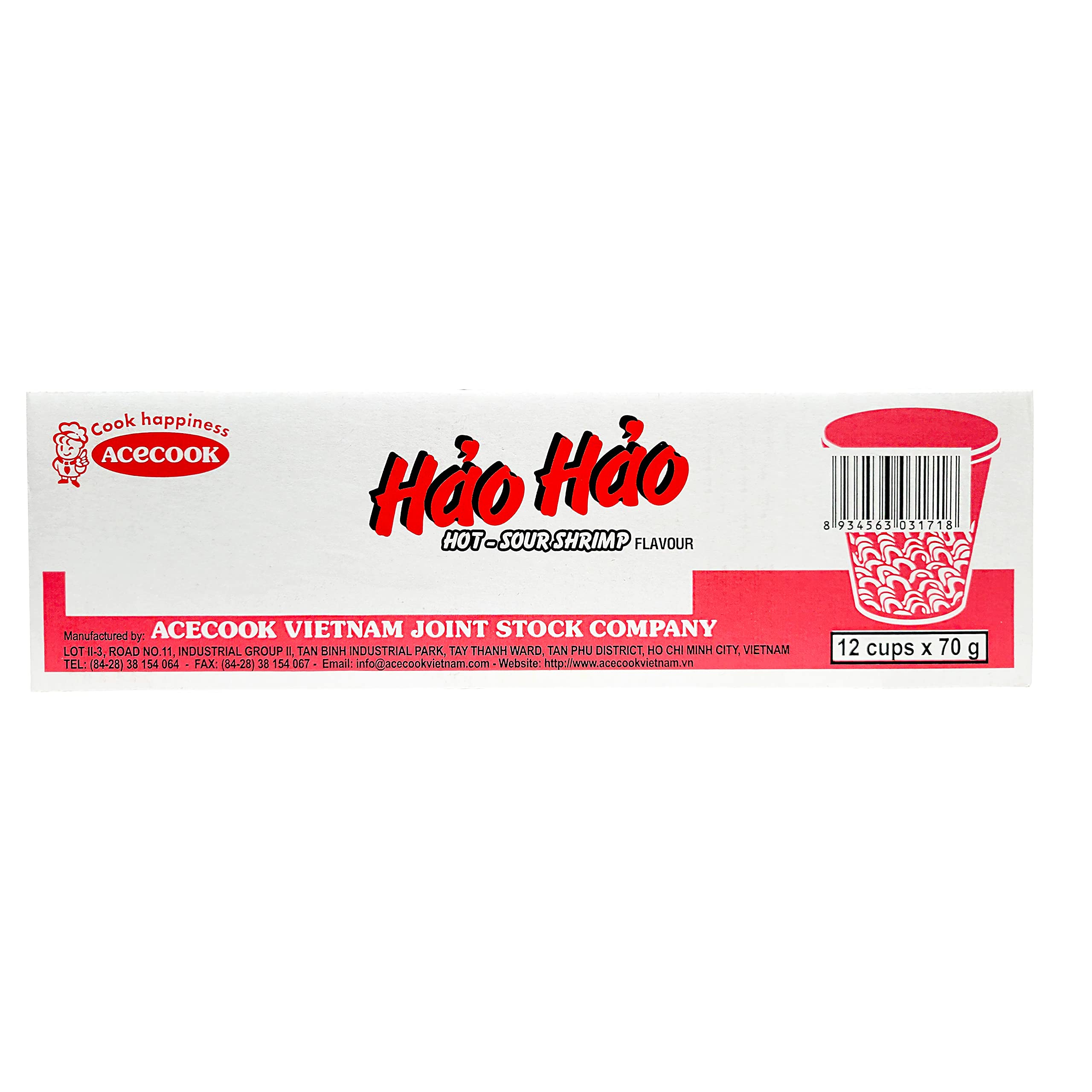 ACECOOK Hao Hao Instant Noodles Cups - Sate Onion Flavor / Mi Ly Sate Hanh 12 Cups X 2.29 OZ | Hot & Spicy Vietnamese Instant Ramen | Quick Meal, Office Lunch, Late Night Snack, Asian Food Lover Gift