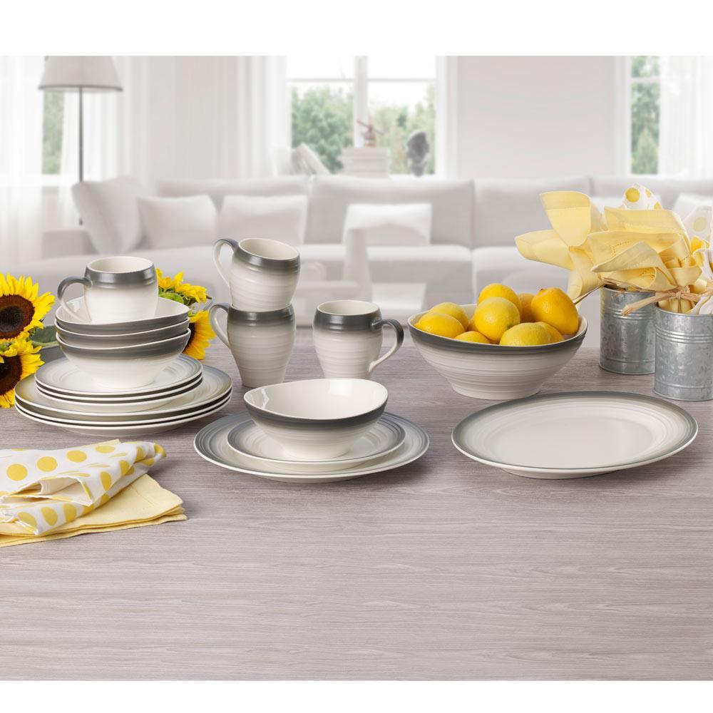 Swirl Ombre Graphite 16-Piece Dinnerware Set - Service for 4 | Elegant Stoneware Plates, Bowls & Mugs | Perfect for Family Dinners, Dinner Parties & Home Decor