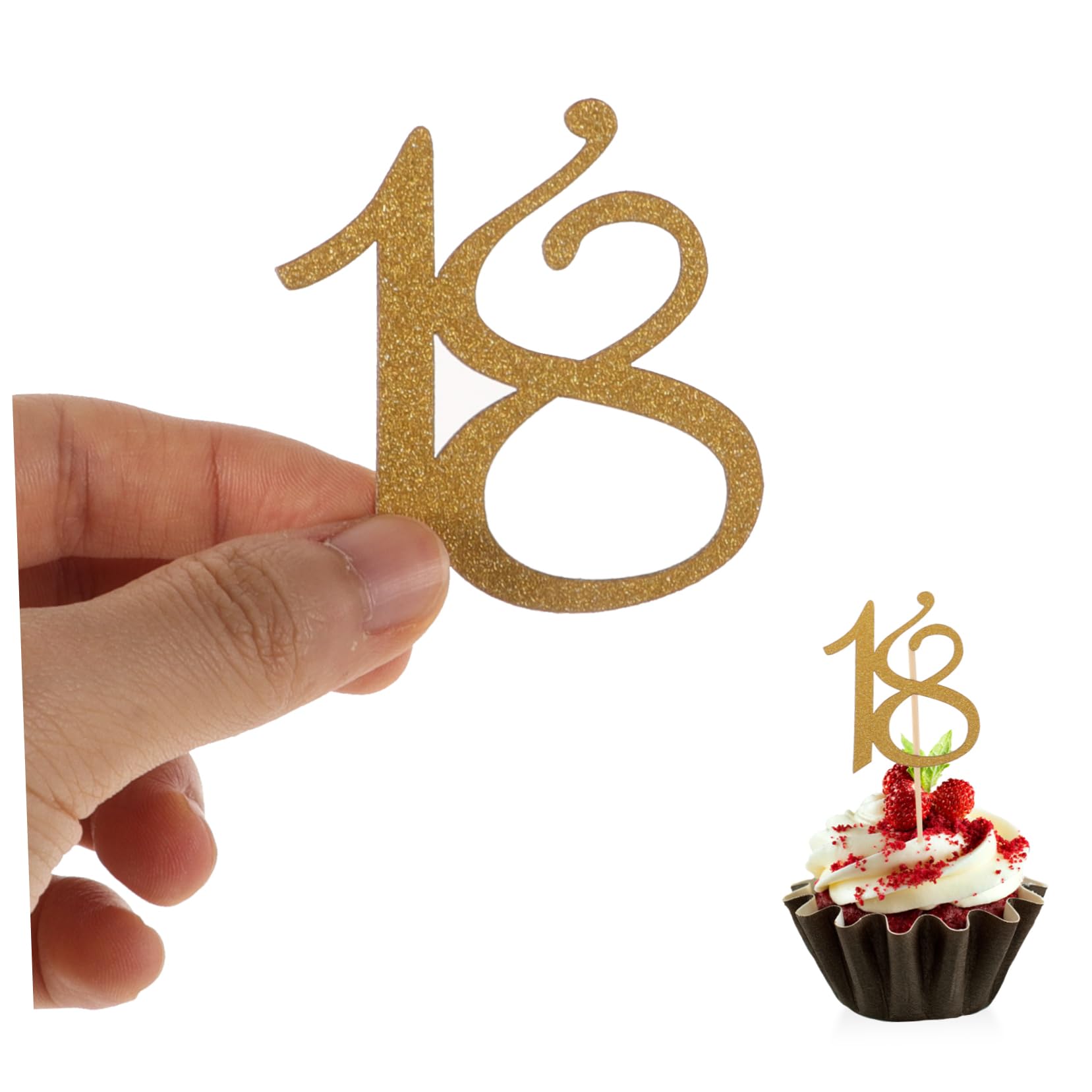 24-Piece Gold 18th Birthday Cake Toppers & Cupcake Picks - Elegant Cake Decorations for Dessert Table, Party Supplies, Anniversary & Sweet 16 Celebrations