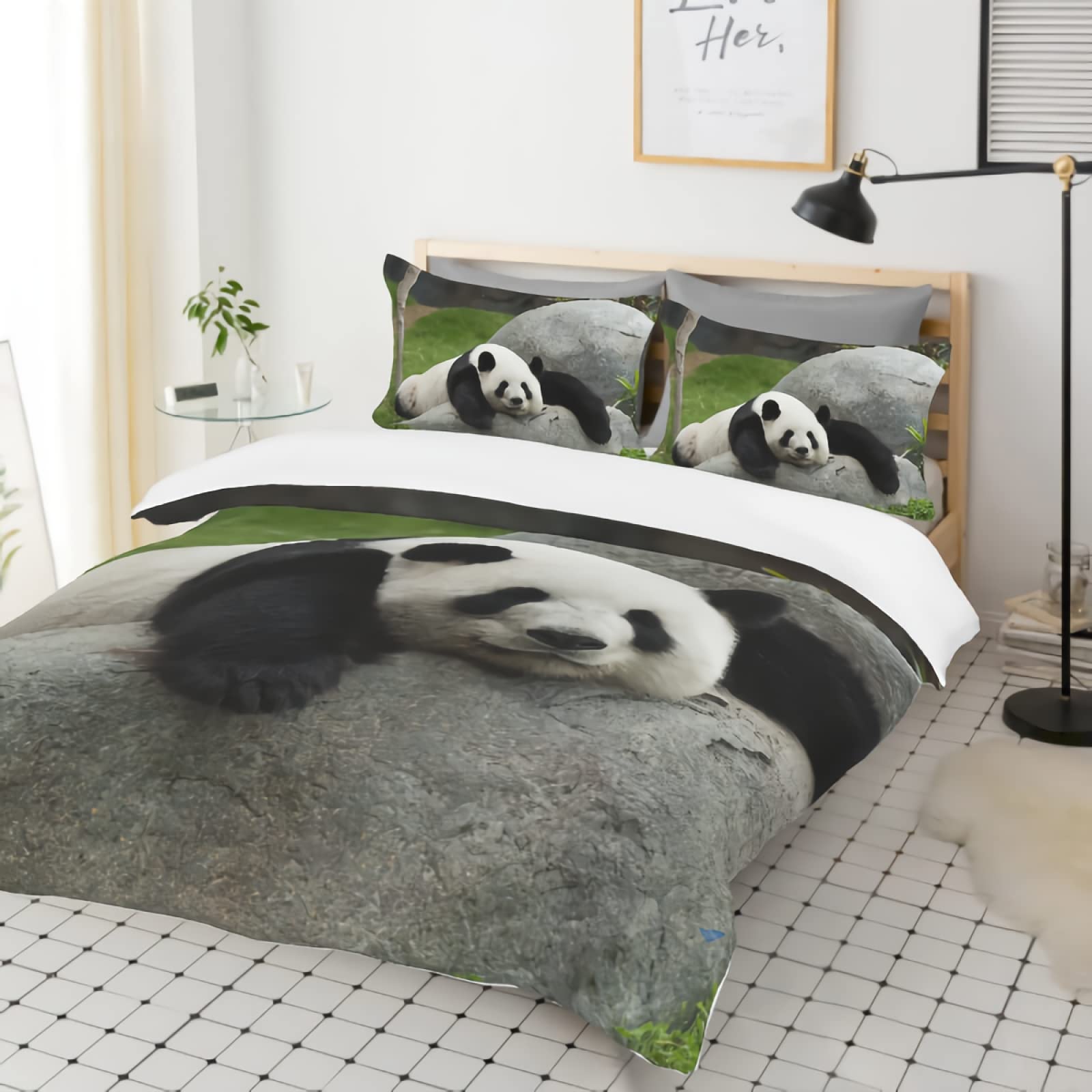 Cute Panda Duvet Cover Set - 3 Piece Full Size Bedding Set with 2 Pillowcases | 100% Soft Microfiber Panda Print Comforter Cover (Comforter Not Included) | Perfect for Kids' Rooms, Nursery Decor or Panda Lovers' Bedroom