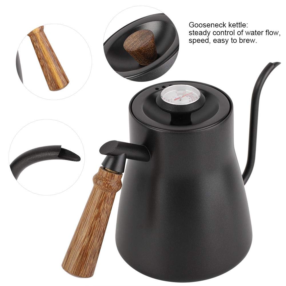Premium Stainless Steel Coffee Teapot - 850ml Drip Over Kettle with Wooden Handle for Pour Over Coffee & Loose Leaf Tea | Ideal for Home, Office & Cafe Use | No Thermometer Included