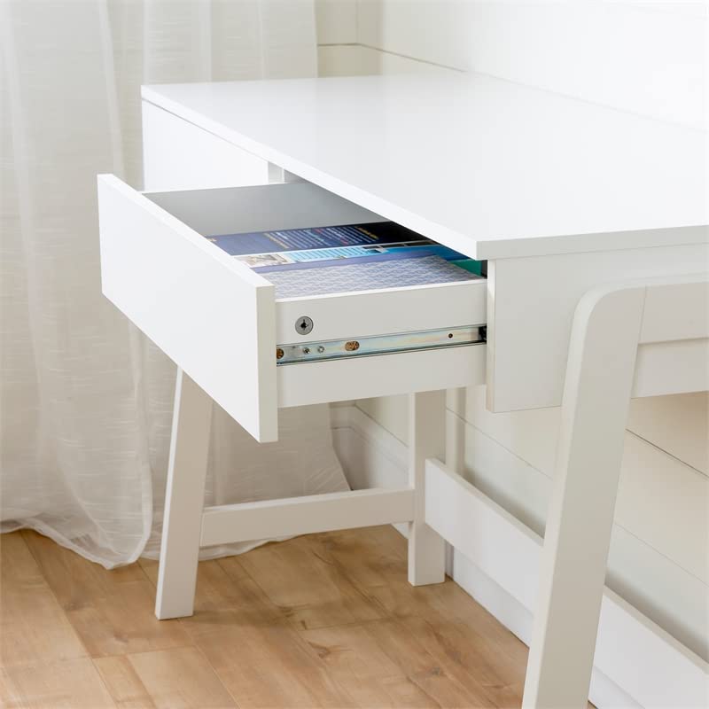 South Shore Liney White Desk with Gray Eiffel Chair Set - Modern Home Office Furniture for Small Spaces, Study Room & Workstation