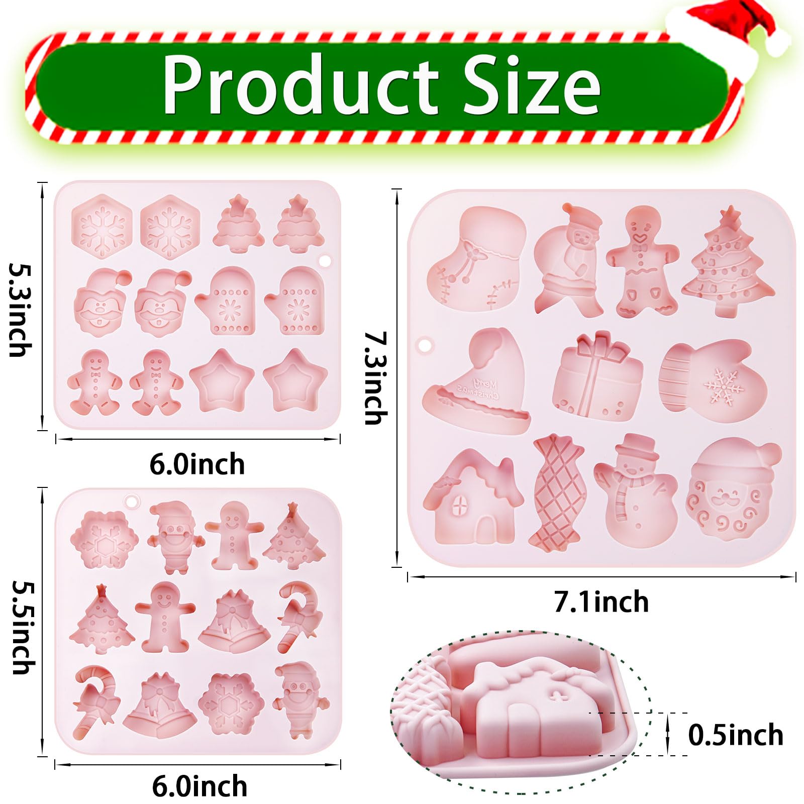 3 Pack Christmas Silicone Baking Molds - Santa, Tree, Snowman Cookie & Candy Molds for Chocolate, Gummies, Jello, Soap, Candle Making | Holiday Baking & DIY Crafts Gift Idea