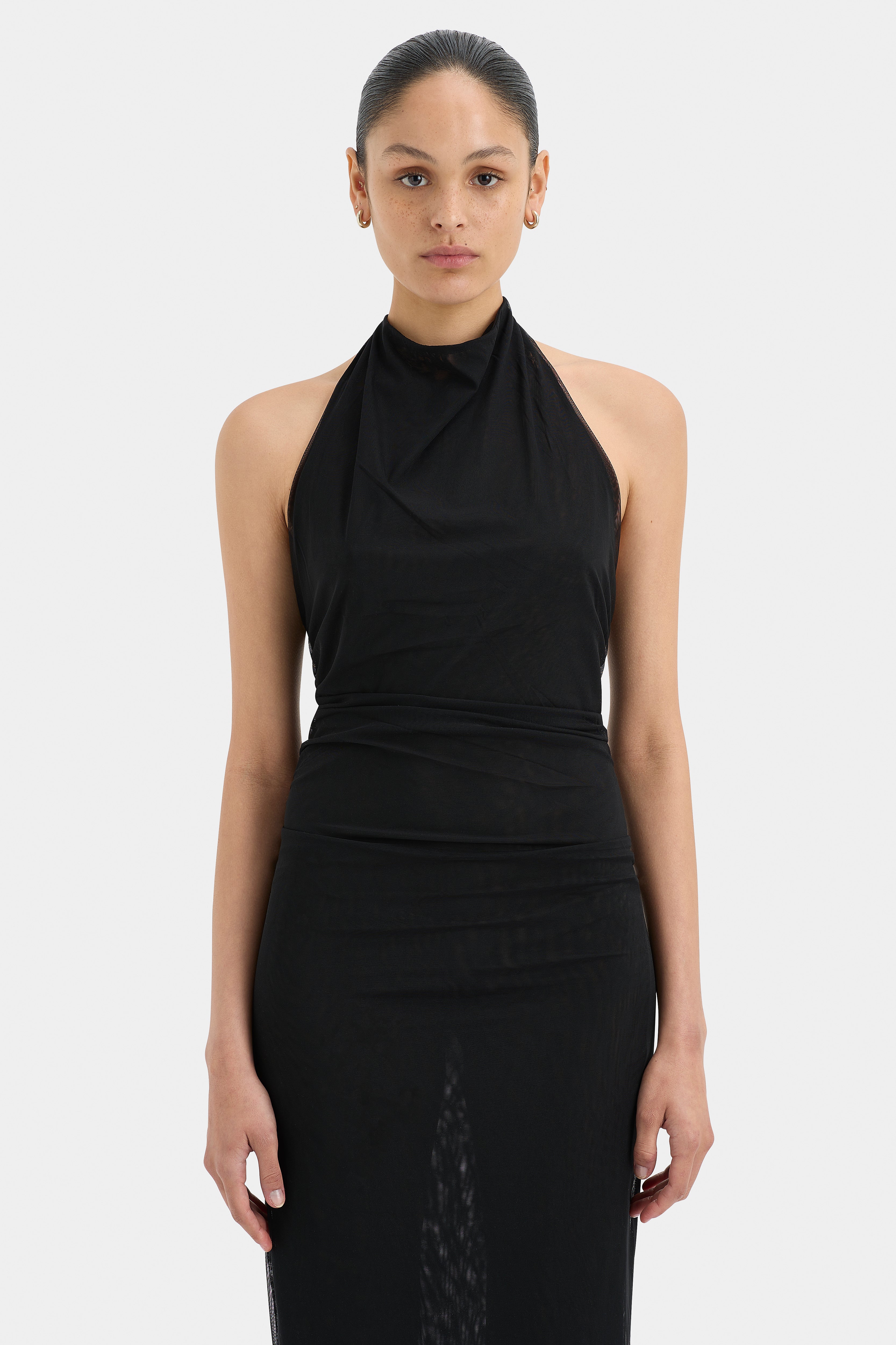 Jacques Mesh Halter Midi Dress - Elegant Summer Party Dress for Women, Beach Wedding Guest Outfit, Boho Chic Cocktail Attire