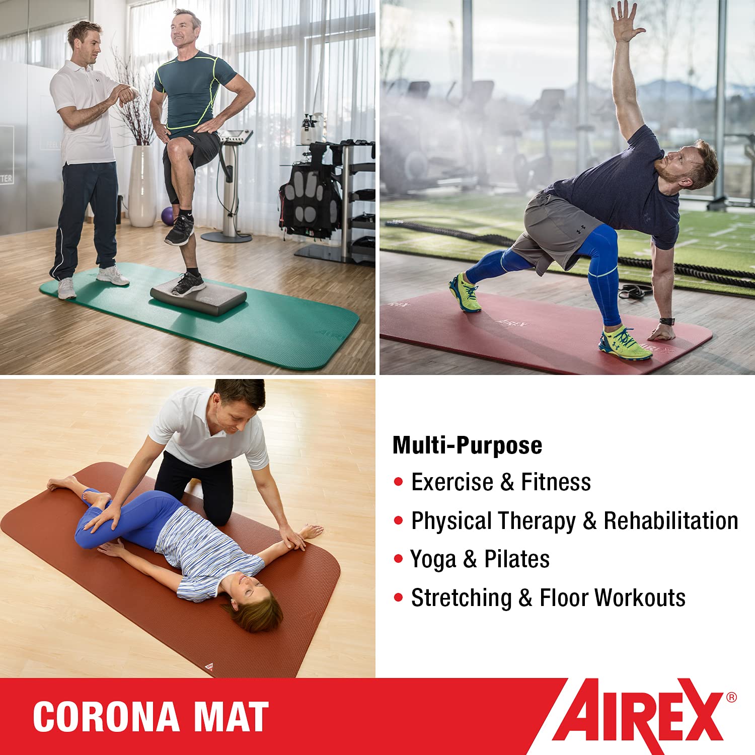 AIREX Corona Premium Exercise Mat for Yoga, Pilates, Aerobics & Physical Therapy - 72