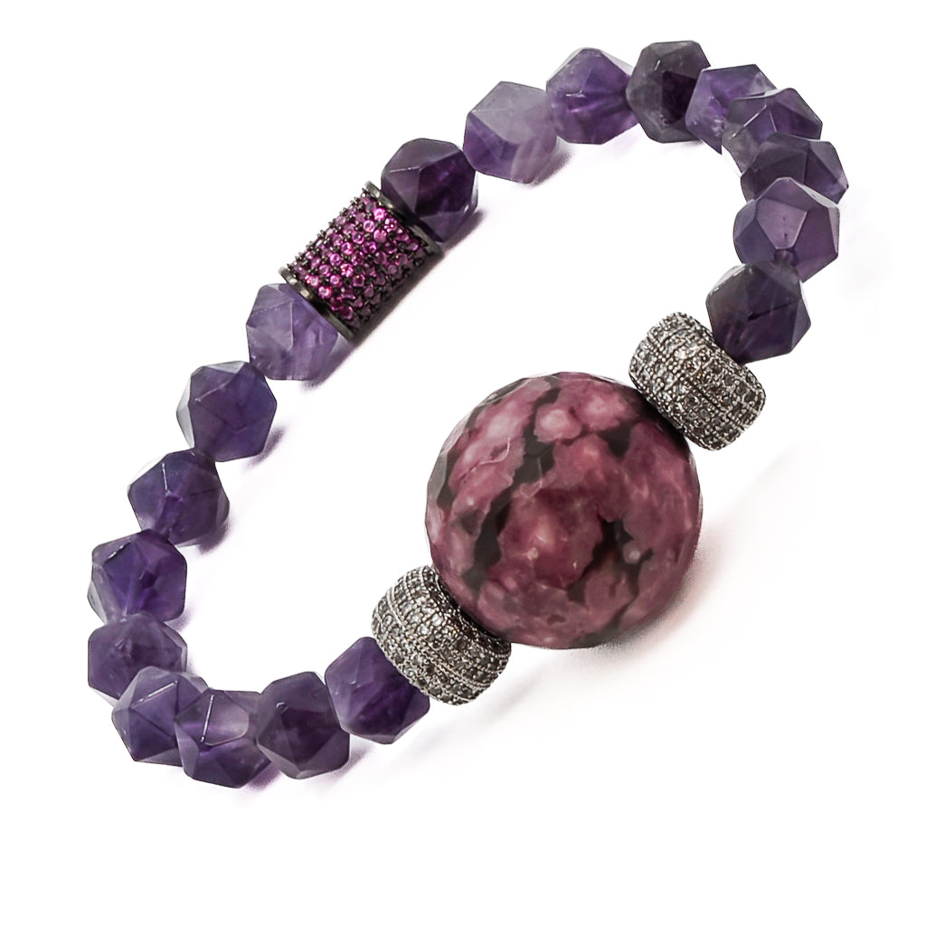 Elegant Amethyst & Diamond Beaded Bracelet for Women | Stylish Purple Gemstone Jewelry | Perfect for Parties, Weddings & Everyday Wear