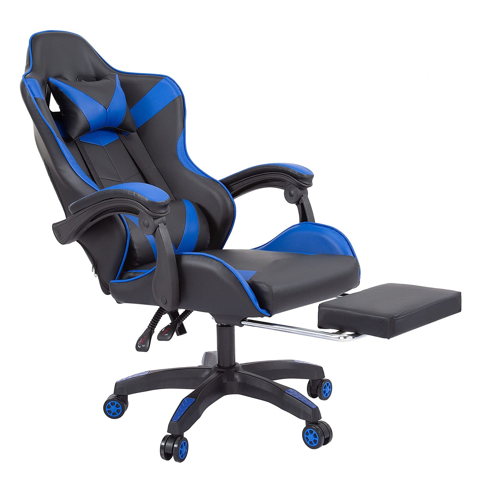 Ergonomic Gaming Chair with Massage & Extendable Footrest - Blue Computer Office Chair for Adults, Perfect for Home Office, Gaming Setup, and Living Room Relaxation