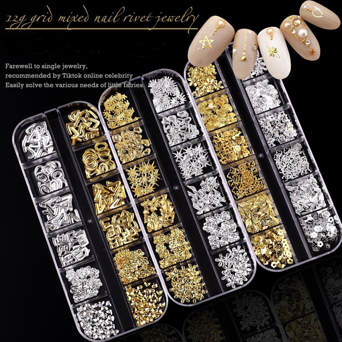 3D Gold & Silver Star Nail Charms - Mixed Metal Nail Art Gems for DIY Manicure, Shiny Cross Star Nail Decorations | Perfect for Nail Art, Salon Designs & Party Glam Looks