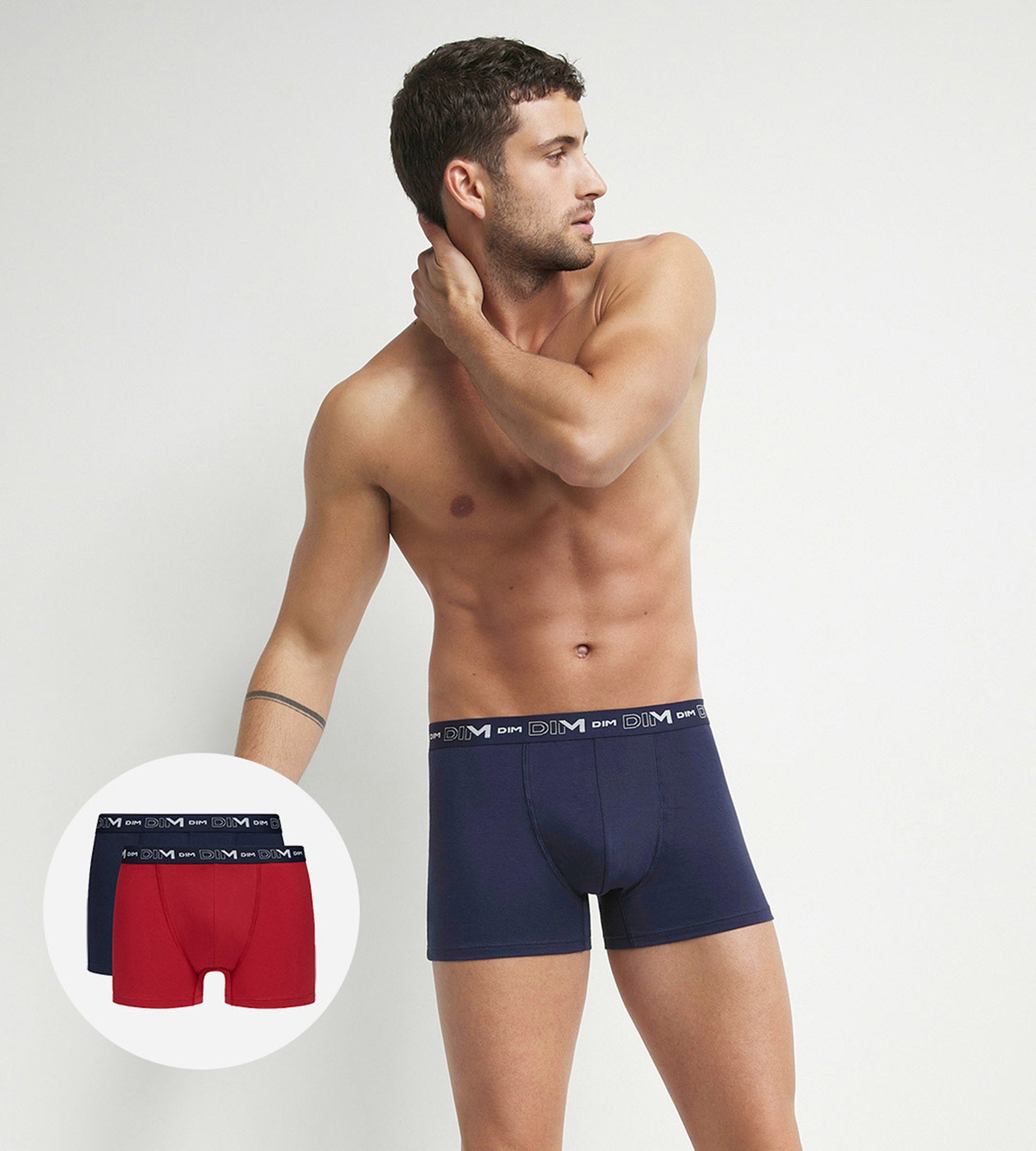 2 Pack Men's Boxer Briefs - Blue & Red Graphic Waistband - 100% Cotton Stretch Underwear for Comfort & Style - Perfect for Daily Wear, Gym & Lounge