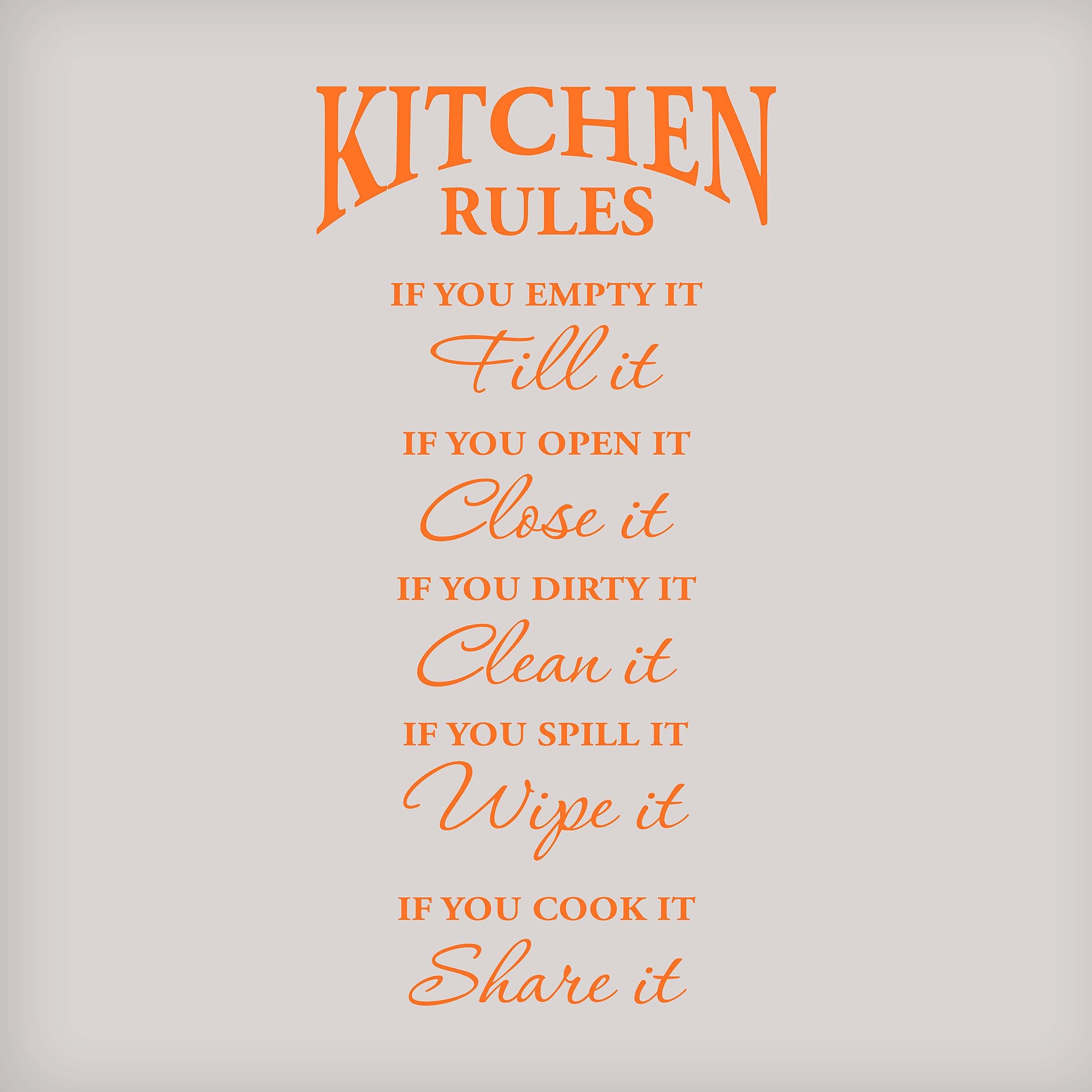 Kitchen Rules Wall Decal Sticker - Removable Vinyl Art for Home Decor - Funny Kitchen Wall Decoration - Perfect for Dining Room & Coffee Shop Decor