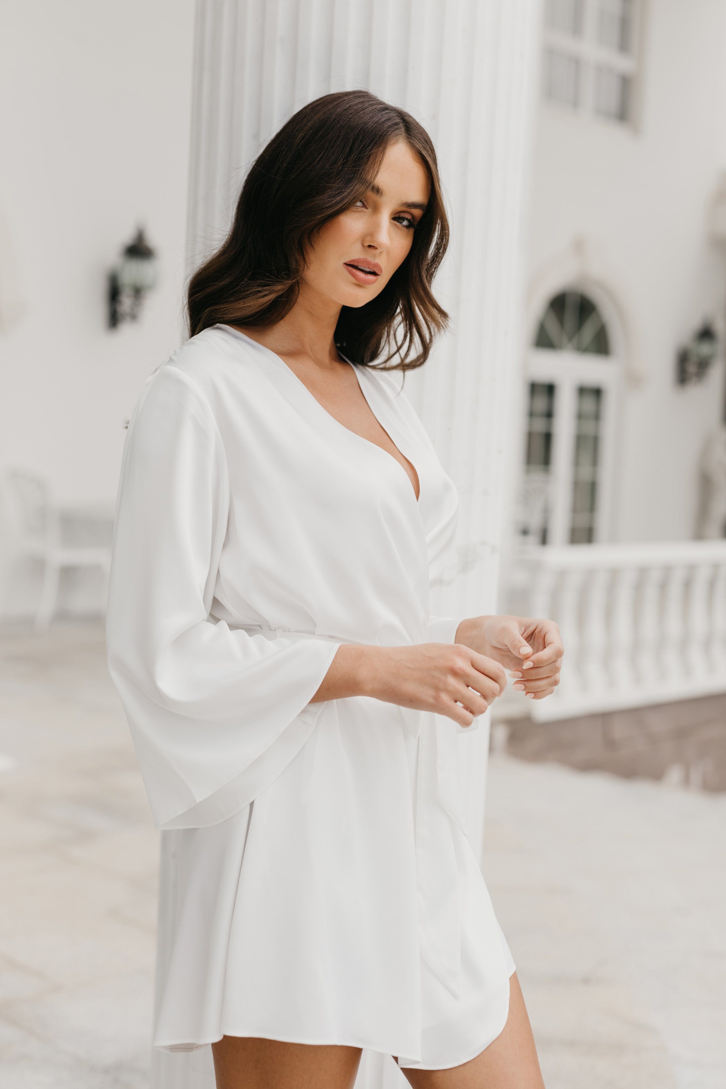 Willow Petal Hem Satin Trim Robe - Women's Elegant Lace Trimmed Bathrobe for Spa, Bridal & Luxury Loungewear