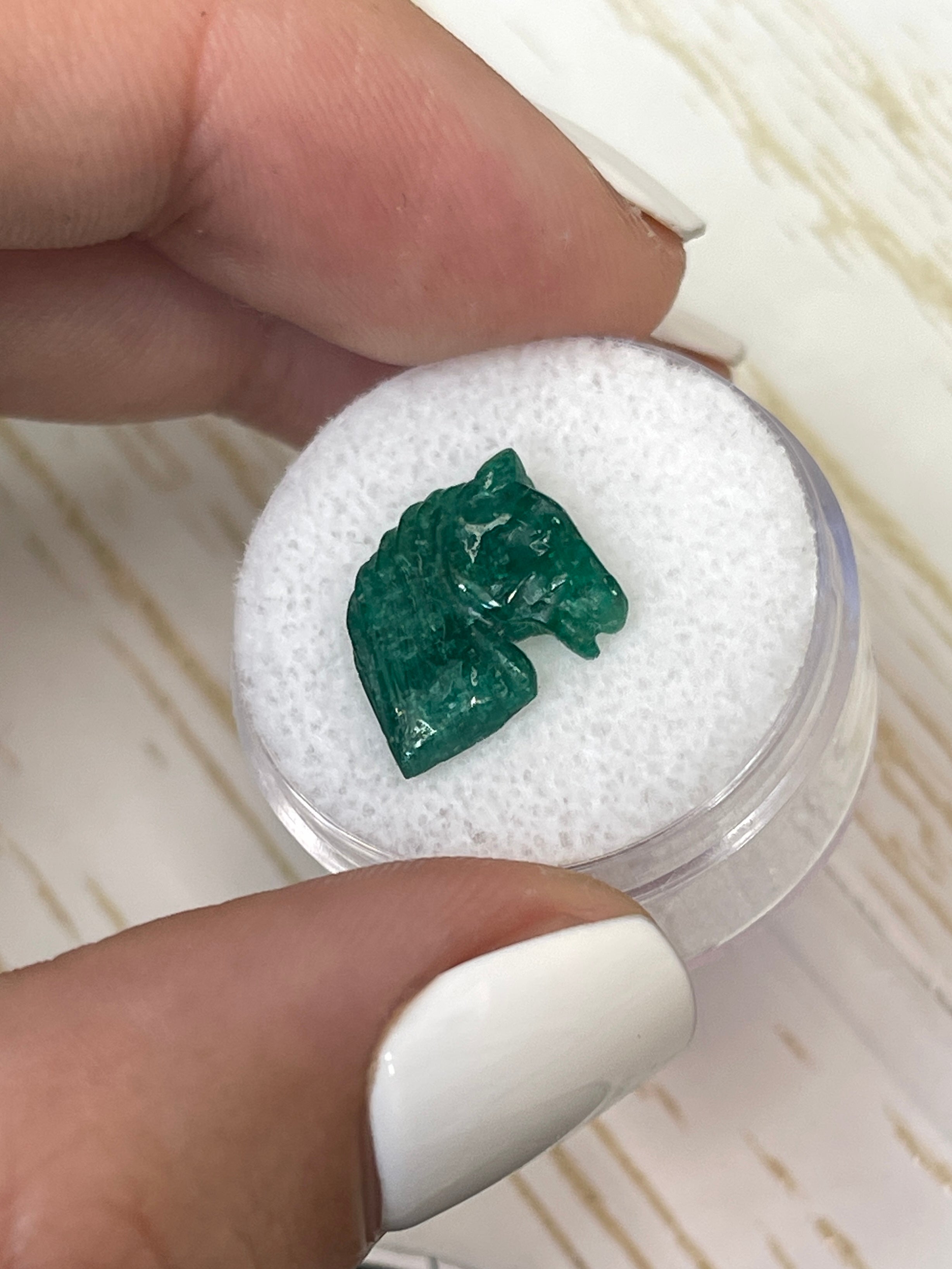 4.28 Carat 16mm x 13mm Genuine Hand-Carved Emerald Horse Head Pendant - Perfect for Jewelry Making, Gift Giving & Spiritual Healing