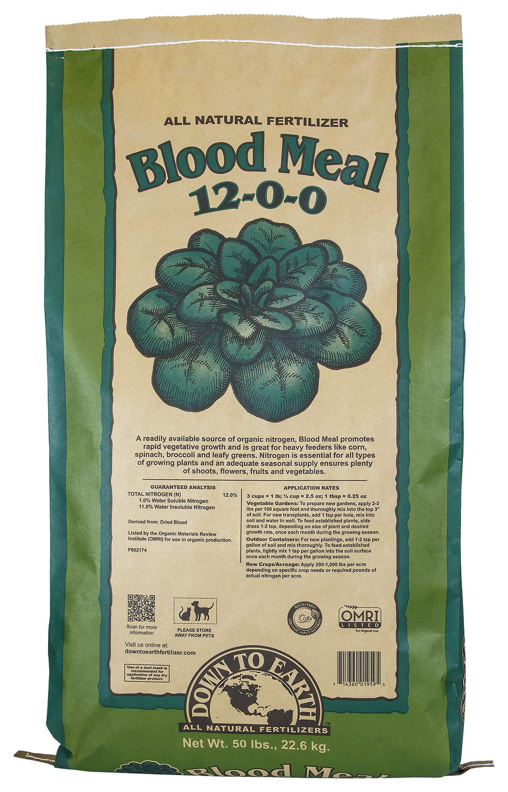 Organic Blood Meal Fertilizer 12-0-0, 50 lb for Garden & Plants