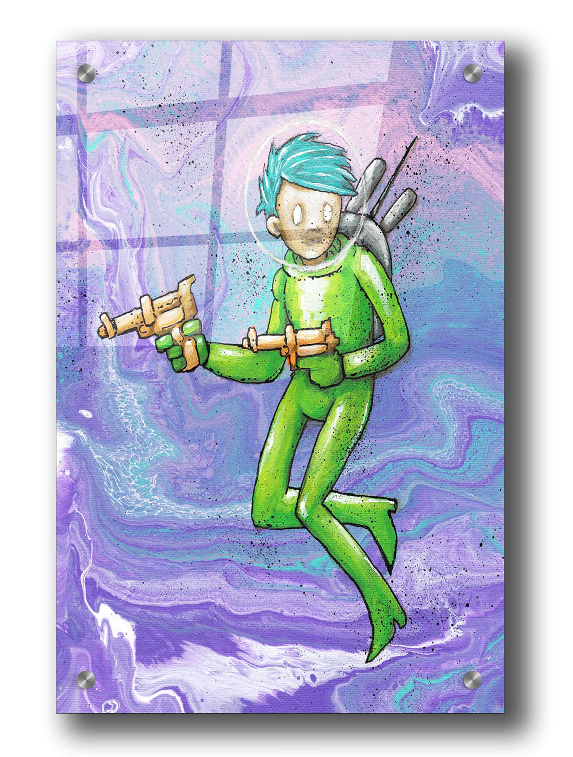 Epic 'Space Girl 2' Acrylic Glass Wall Art Print by Craig Snodgrass - 24x36 Inches Modern Space Themed Home Decor for Living Room, Bedroom or Office