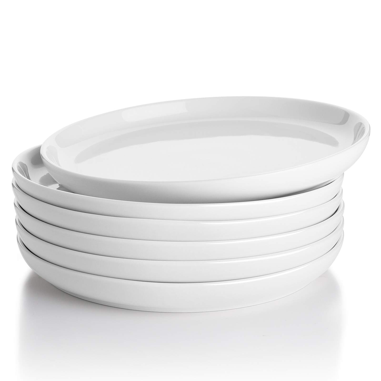Sweese Porcelain 7.4 Inch Dessert Plates Set of 6 - White Modern Salad & Appetizer Plates - Dishwasher, Microwave & Oven Safe - Scratch Resistant Smooth Glaze - Perfect for Dinner Parties, Weddings & Home Decor