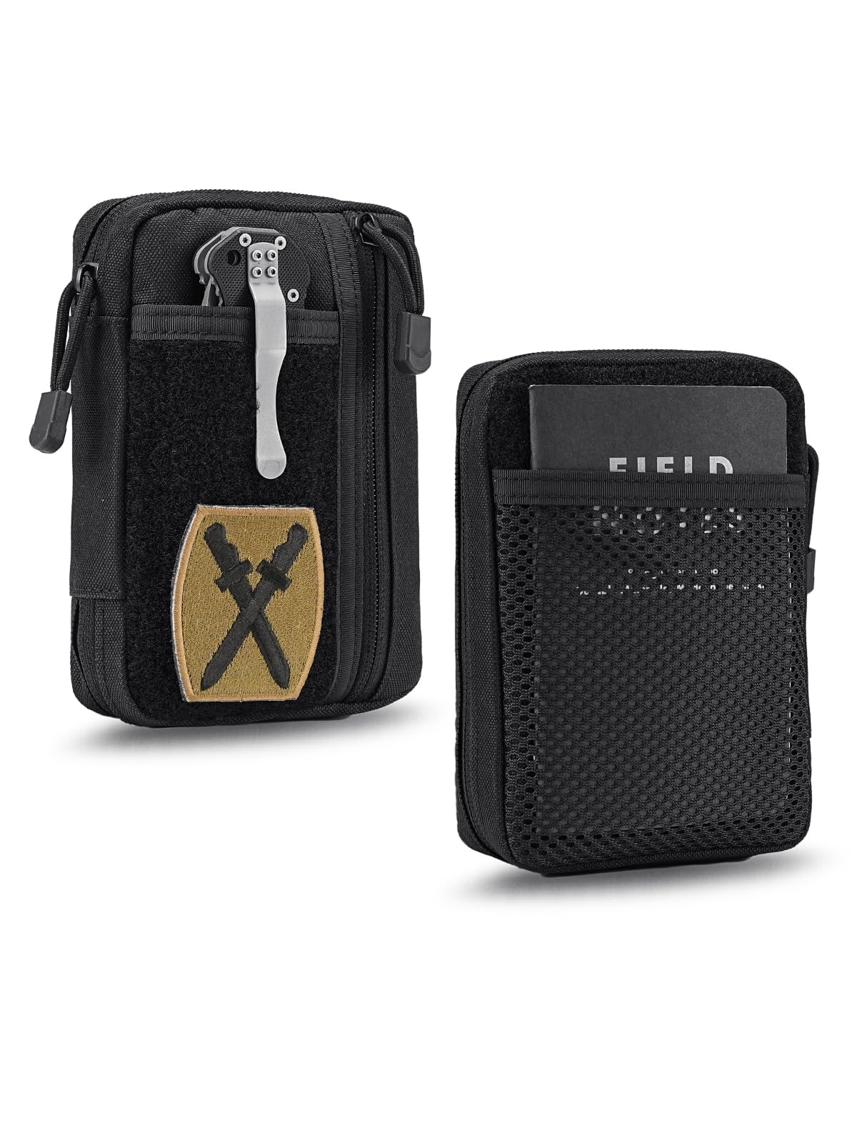 EDC Pouch Organizer - 6 Pocket Zippered Utility Pouch for Multitools & Gears with Patches Area | Compact Pocket Organizer for Everyday Carry (Black) | Perfect for Camping, Hiking & Outdoor Adventures