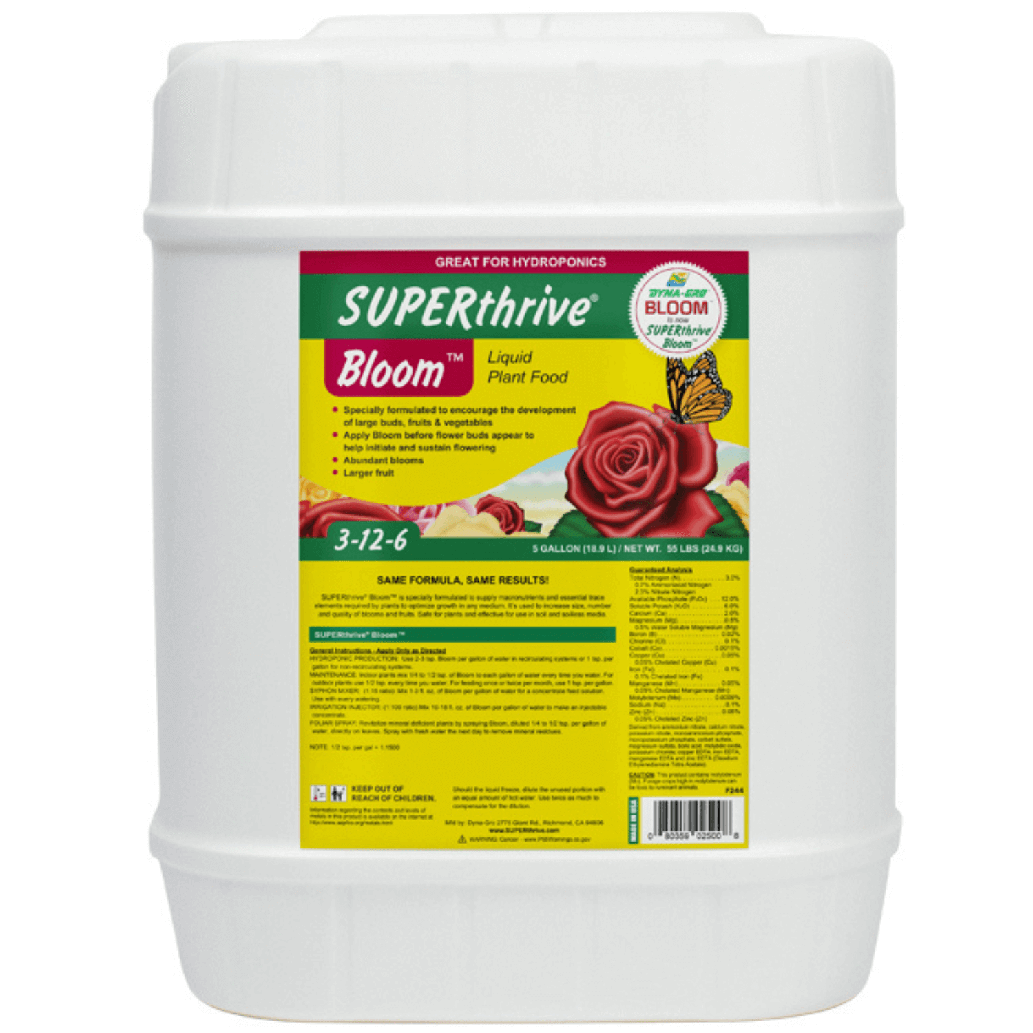 Dyna Gro SUPERthrive Bloom Plant Nutrient - 5 Gallon for Hydroponics, Indoor & Outdoor Gardening | Enhances Flowering & Growth