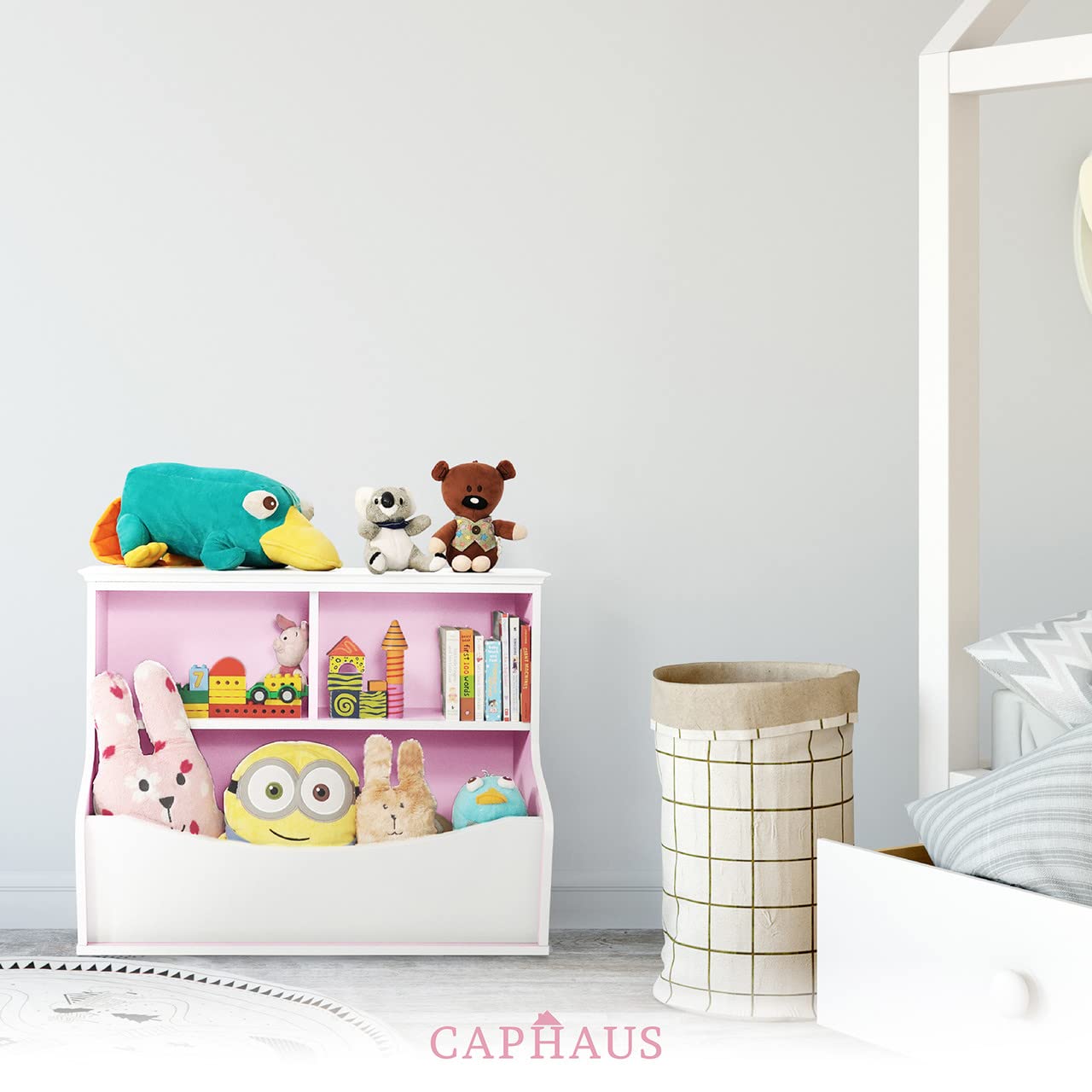 CAPHAUS Kids' Toy Storage Organizer - 6-Cube Open Shelf Bookcase for Nursery, Playroom & Closet | Multifunctional Toy & Book Storage Cabinet with Bins | Perfect for Home Organization & Montessori Play Spaces