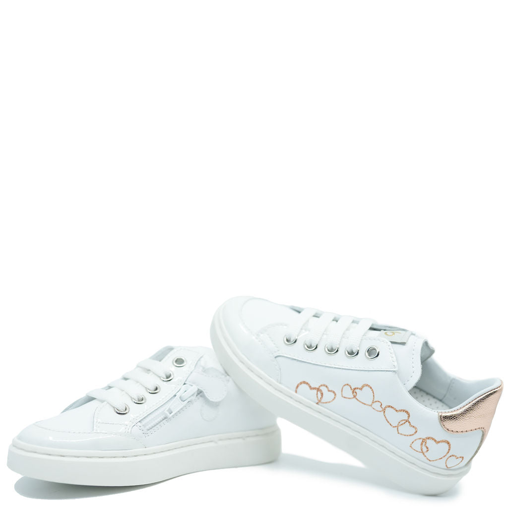 Beberlis Women's White and Gold Heart Lace Sneakers - Fashion Casual Shoes for Walking, Dating & Everyday Wear