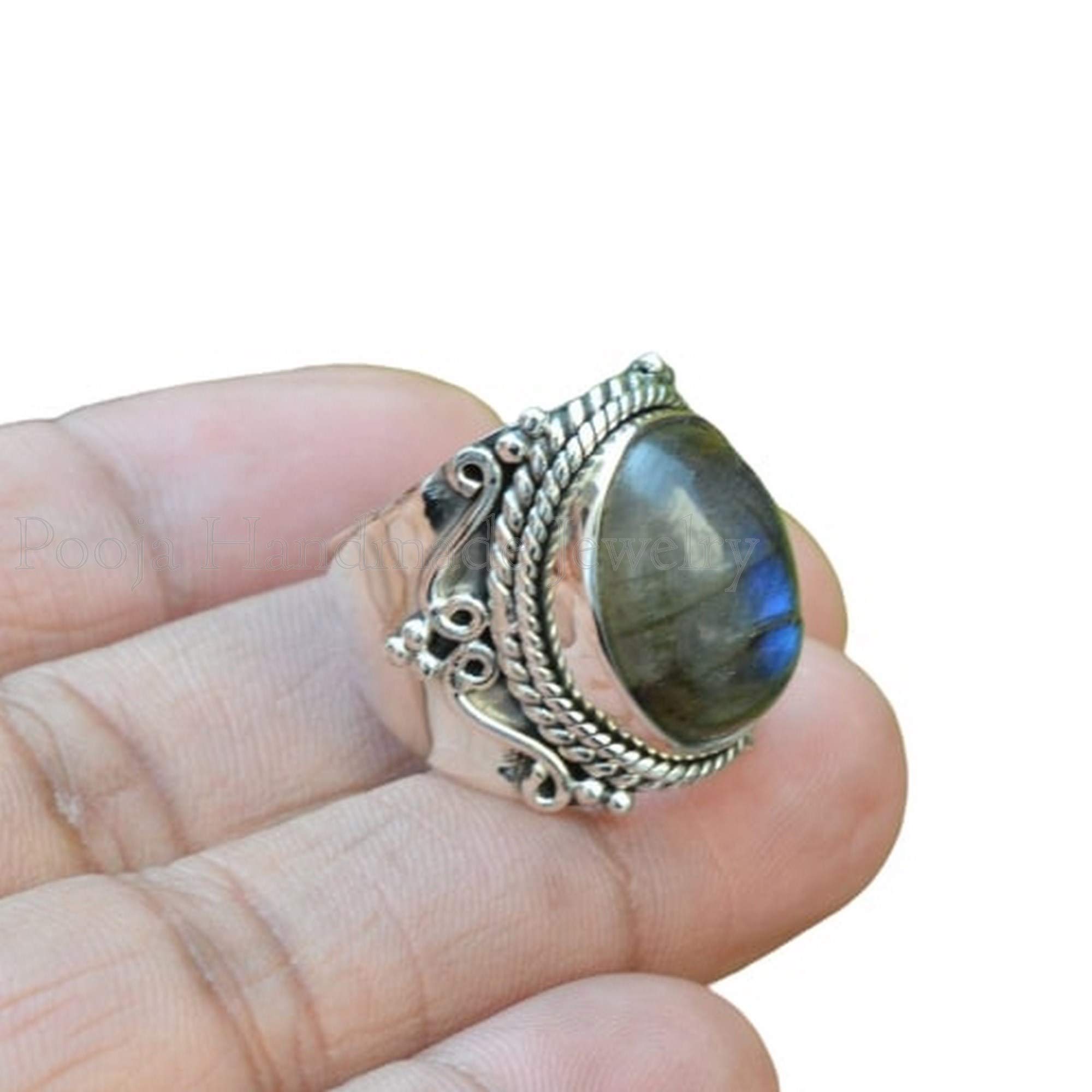 Natural Labradorite Ring 925 Sterling Silver | Blue Fire Labradorite Oval Gemstone Ring | Twisted Bohemian Design | Artisan Women's Ring | Wedding Gift, Christmas Gift | All Sizes Available | Perfect for Boho Fashion, Spiritual Healing & Special Occasions