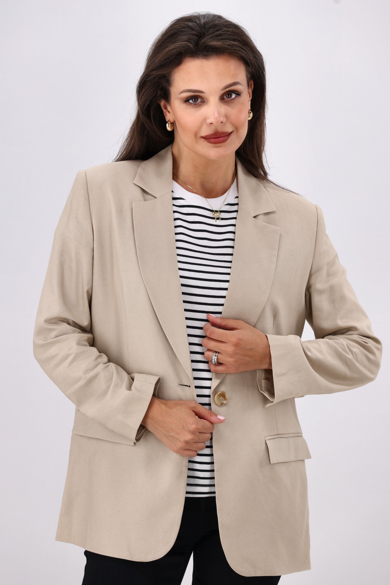 Eve Toledo Blazer in Bone Color - Women's Classic Tailored Jacket for Office, Business & Formal Events | Premium Quality Blazer for Professional and Elegant Style