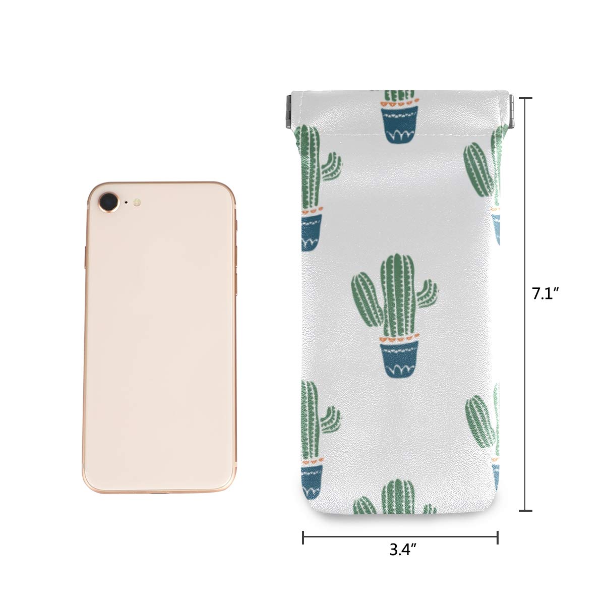 Cute Cactus Pattern PU Leather Sunglasses Pouch with Squeeze Top - Portable Eyeglasses Case for Women & Men - Perfect for Travel, Beach, and Outdoor Activities