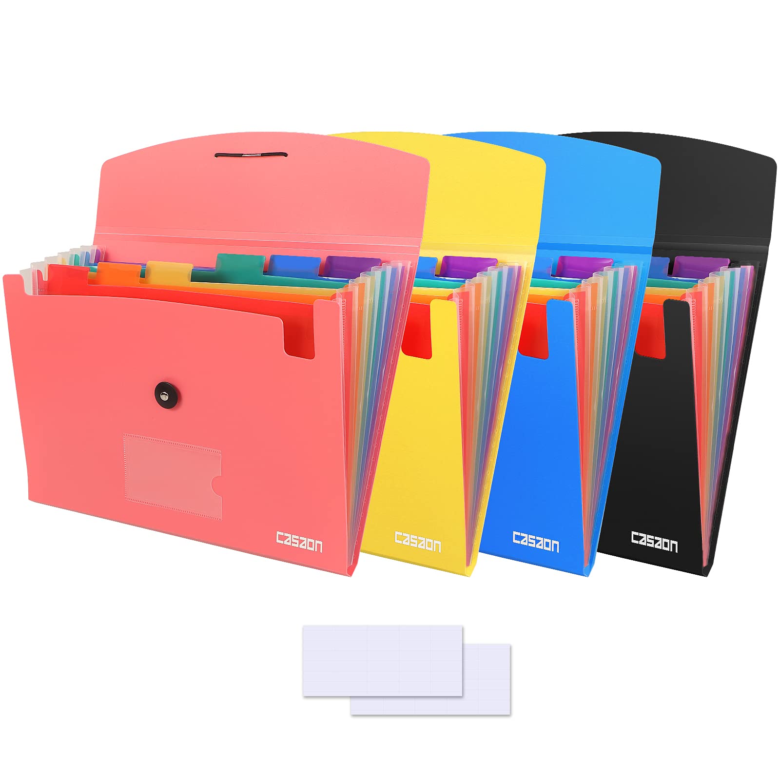 4 Pack 7-Pocket Expanding File Folders - Plastic Expandable Document Organizer with Multiple Pockets, A4/Letter Size Accordion File Folder for School, Office, Home & Travel - Black, Blue, Pink & Yellow - Perfect for Organizing Bills, Receipts, Documents & School Papers