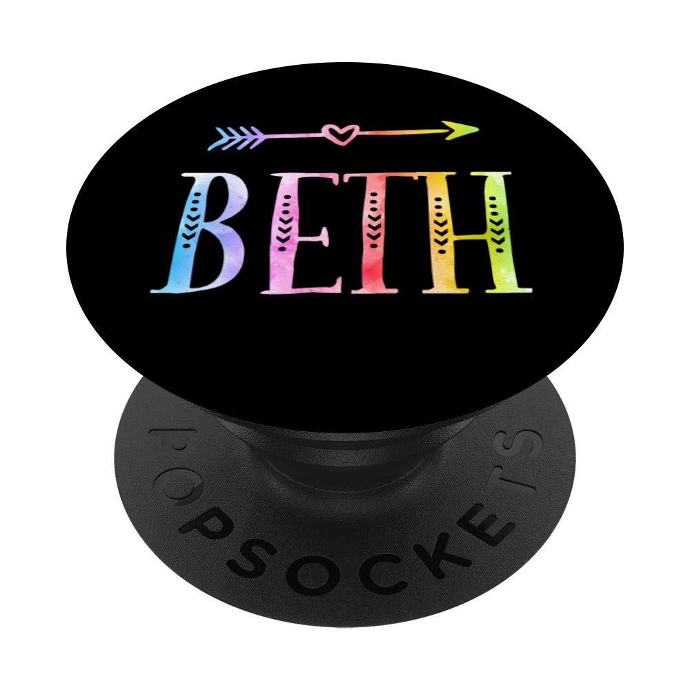 Beth Name Gift - Black Pastel Watercolor Heart Arrow PopSockets Phone Grip & Stand for iPhone, Samsung, Tablets | Perfect for Everyday Use, Travel, and Hands-Free Viewing