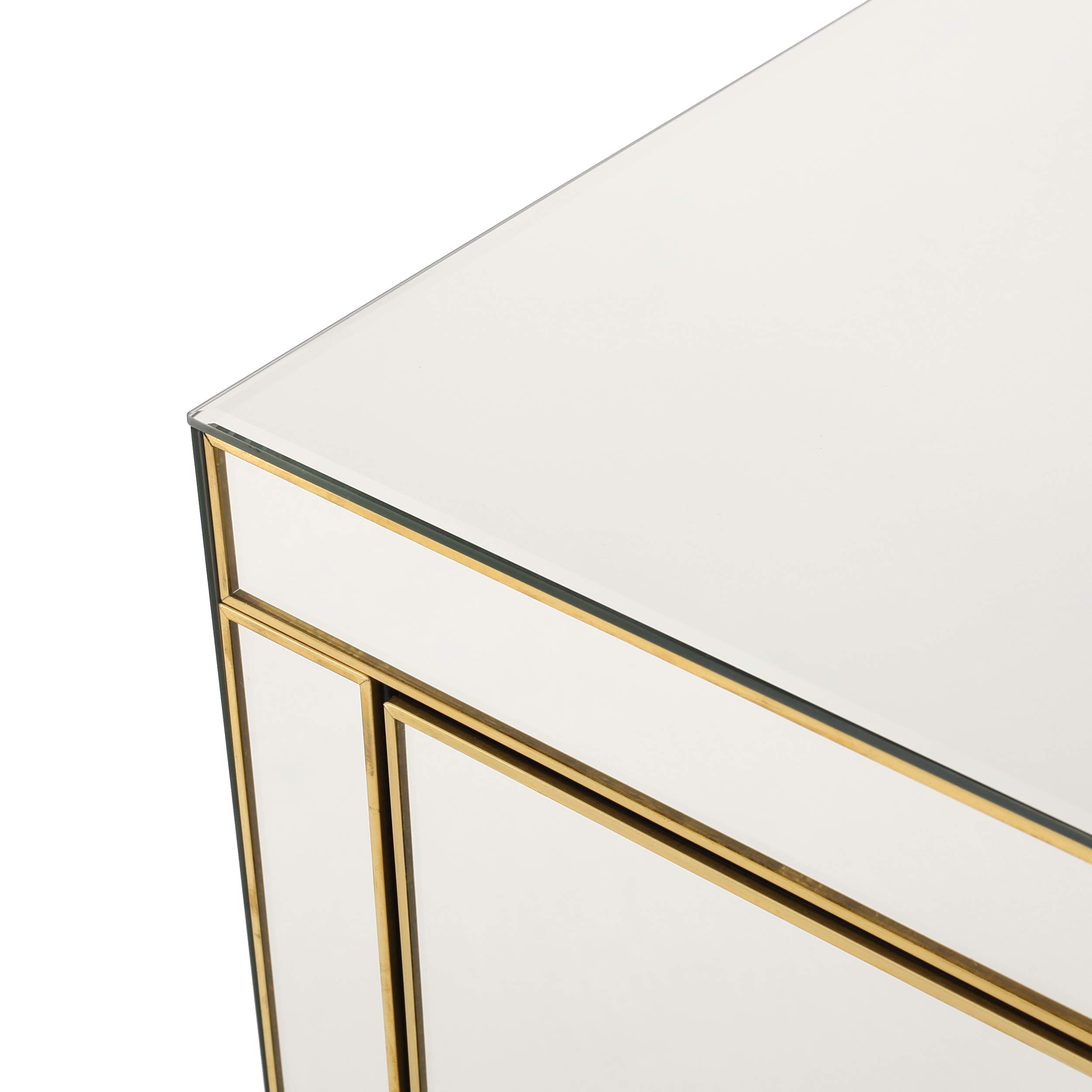 Christopher Knight Home Lenorr Mirrored 3-Drawer Side Table - Gold Finish Accent Table with Mirror Surface for Bedroom, Living Room & Entryway Decor