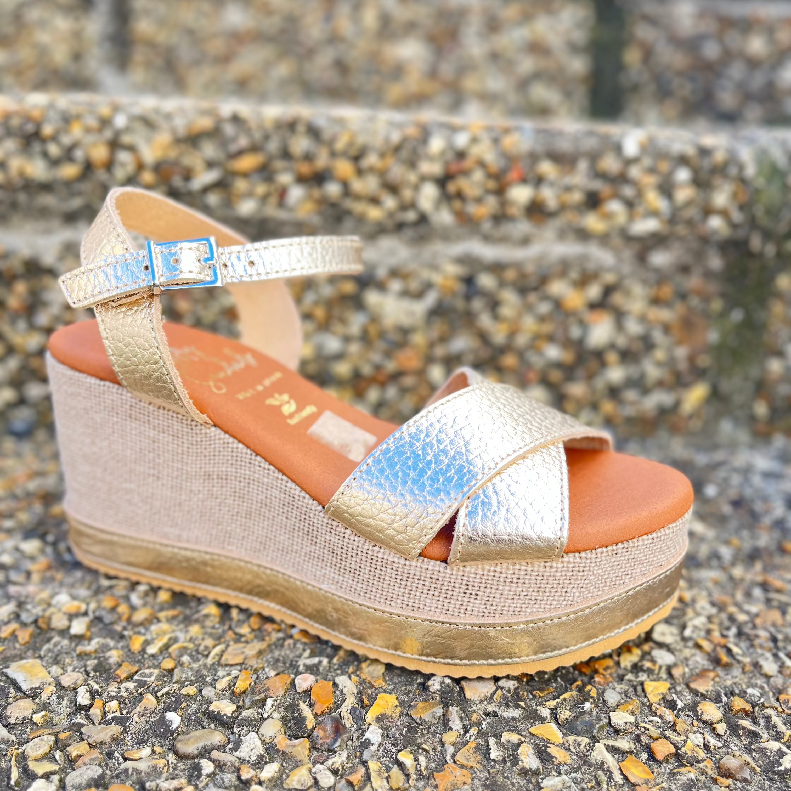 OH MY SANDALS Women's Gold Gladiator Sandals with Criss Cross Straps - Comfortable Summer Beach Walking Shoes for Vacation, Party, and Casual Outfits