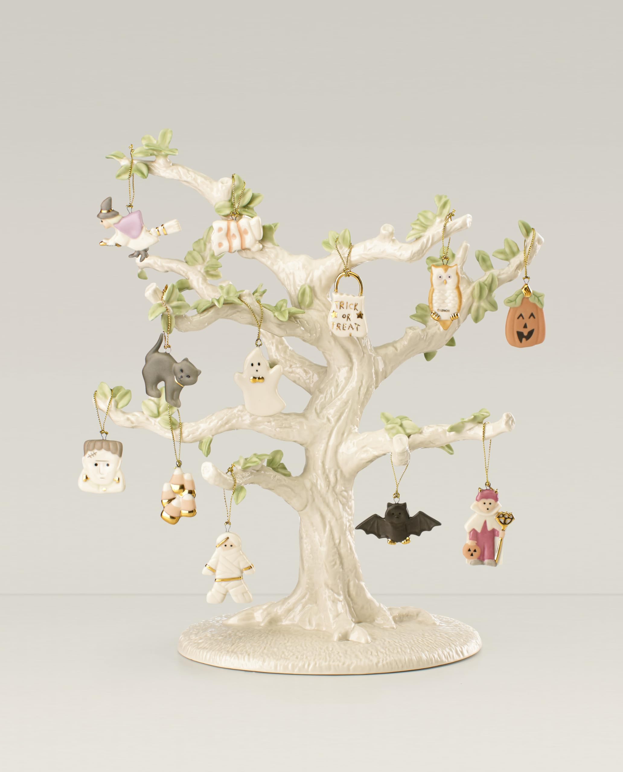 Lenox 828081 Trick Or Treat 12-Piece Halloween Ornament Set with Tree - Spooky Home Decor for Halloween Party & Christmas Tree Decoration