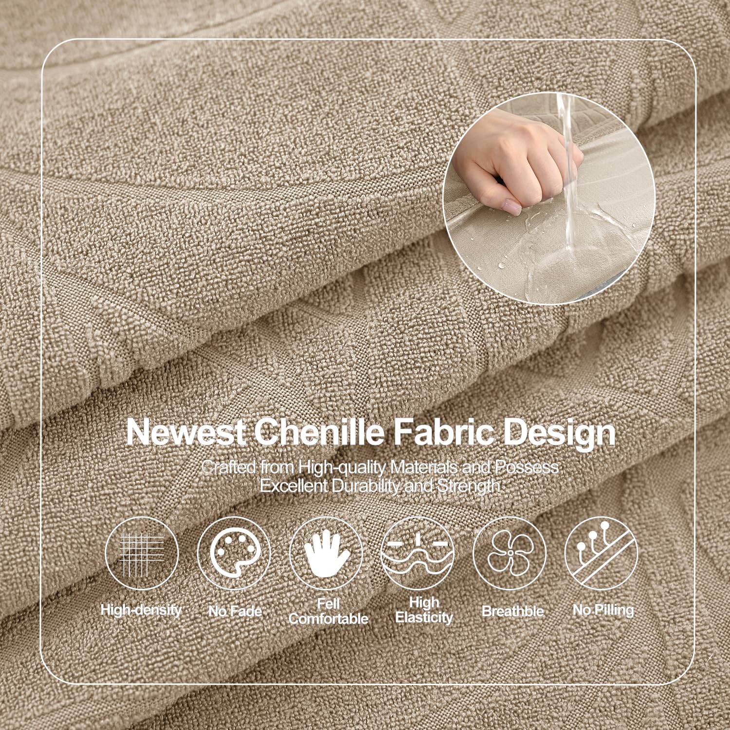 Waterproof Stretch Jacquard Sofa Cushion Covers - Washable Furniture Protector for Couch, Loveseat & Chaise (Khaki, 2-Pack) | Spill-Proof & Pet-Friendly Home Decor for Living Room, Family Room & Dorm