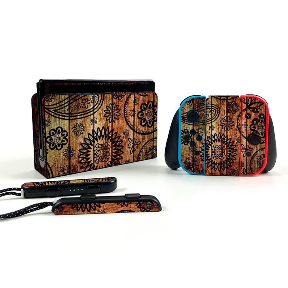 MightySkins Wooden Floral Vinyl Decal Wrap Cover for Nintendo Switch OLED - Protective, Durable, Easy to Apply & Remove | Made in USA | Perfect for Gaming, Travel & Customization