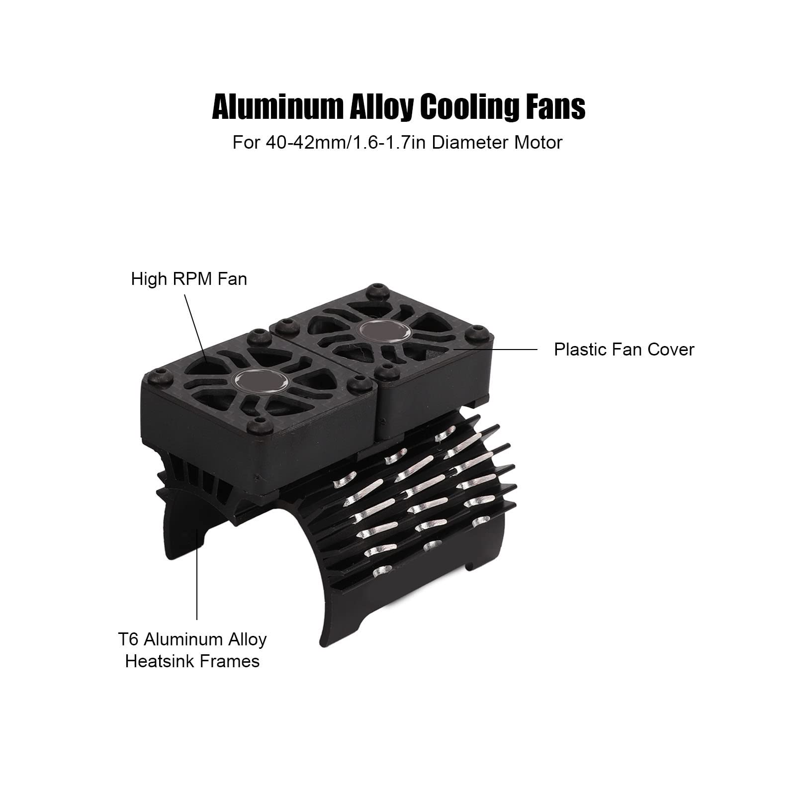 High Performance 40-42mm RC Brushless Motor Cooling Fan - Dual Aluminum Heat Sink for 1/8 Scale Remote Control Cars (Black) | Perfect for Off-Road Bashing, Racing & High-Speed RC Models