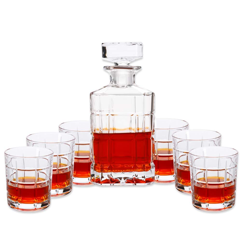 Premium 900ML Whiskey Decanter Set with 6 (320ML) Red Wine Glasses - 100% Hand Blown Lead-Free Crystal Glassware for Scotch, Bourbon & Wine Aeration | Elegant Home Bar Accessories & Gift Set for Entertaining, Dinner Parties & Special Occasions