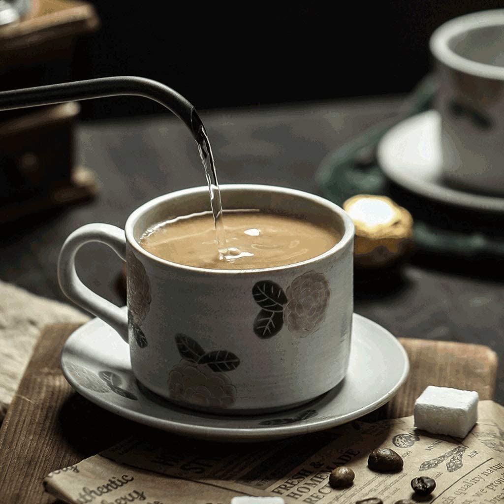 Hand-Carved Ceramic Coffee Mug and Saucer Set - 210ML Reusable Cup for Coffee, Tea, Milk & Juice - Perfect for Home, Office & Gifts (Color: E)