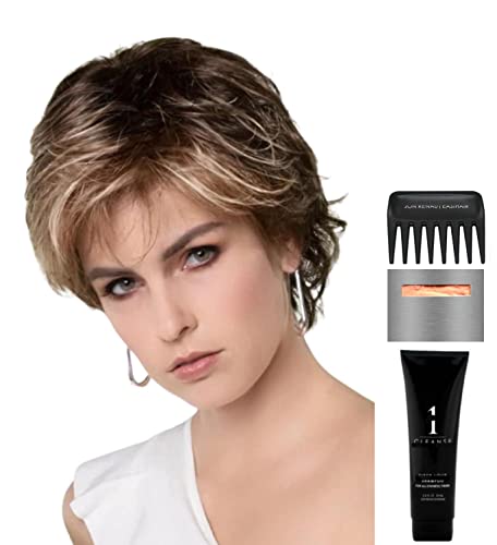 Ellen Wille 5-Piece Wig Bundle - Rica Petite/Average Wig, Christy's Wigs Q&A Booklet, 2oz Travel Size Wig Shampoo, Wig Cap & Wide Tooth Comb in Bernstein Multi-Shaded Color | Perfect for Travel, Daily Wear & Hair Loss Solutions