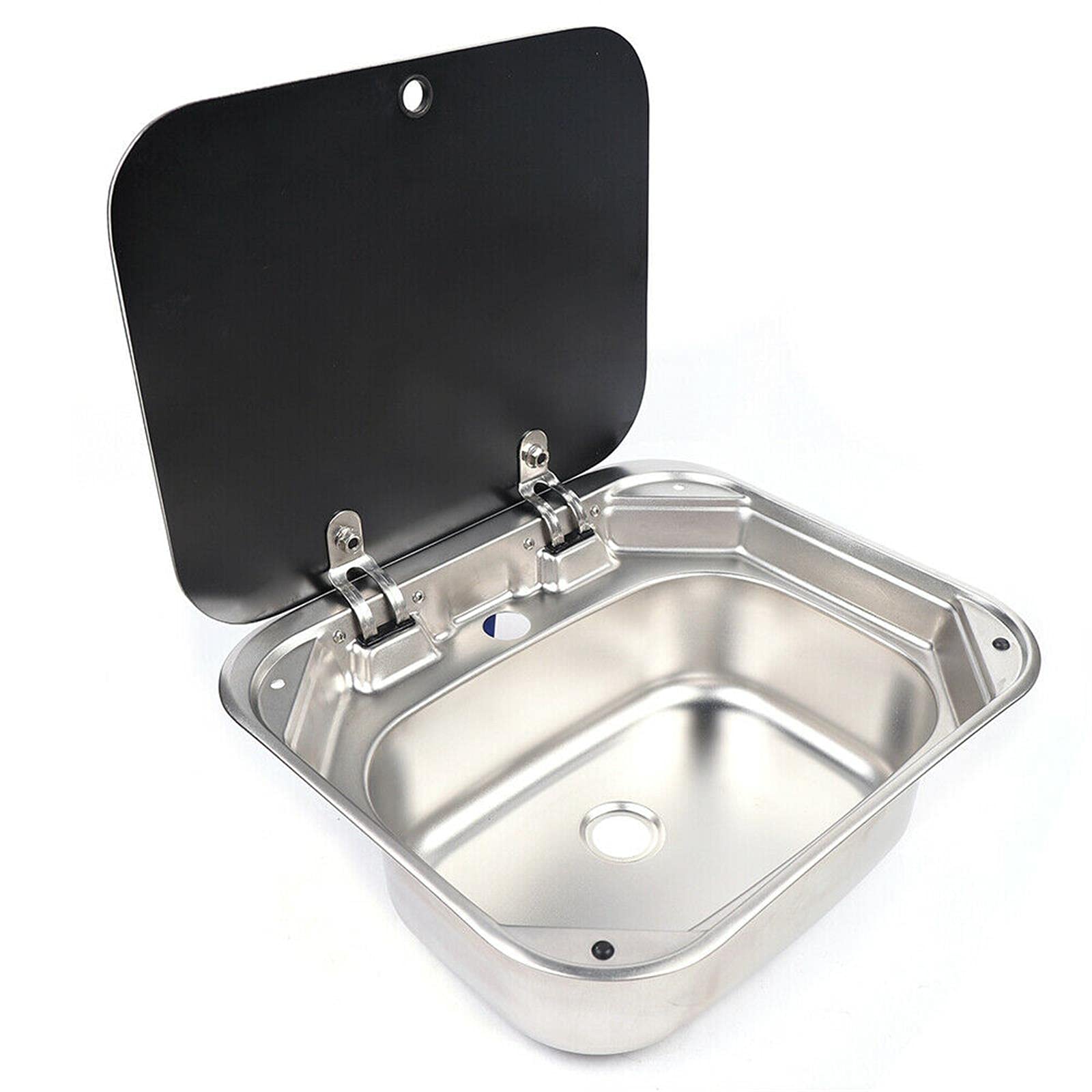 RV Kitchen Sink - Stainless Steel Hand Wash Basin with Glass Lid & Hot/Cold Faucet for RV, Caravan, Camper & Boating | Durable & Space-Saving for Outdoor Adventures