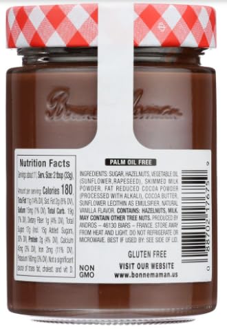 Bonne Maman Chocolate Hazelnut Spread 12.7oz (360g) - Premium French Hazelnut Cocoa Spread - Perfect for Breakfast Toast, Pancakes & Desserts - Pack of 1