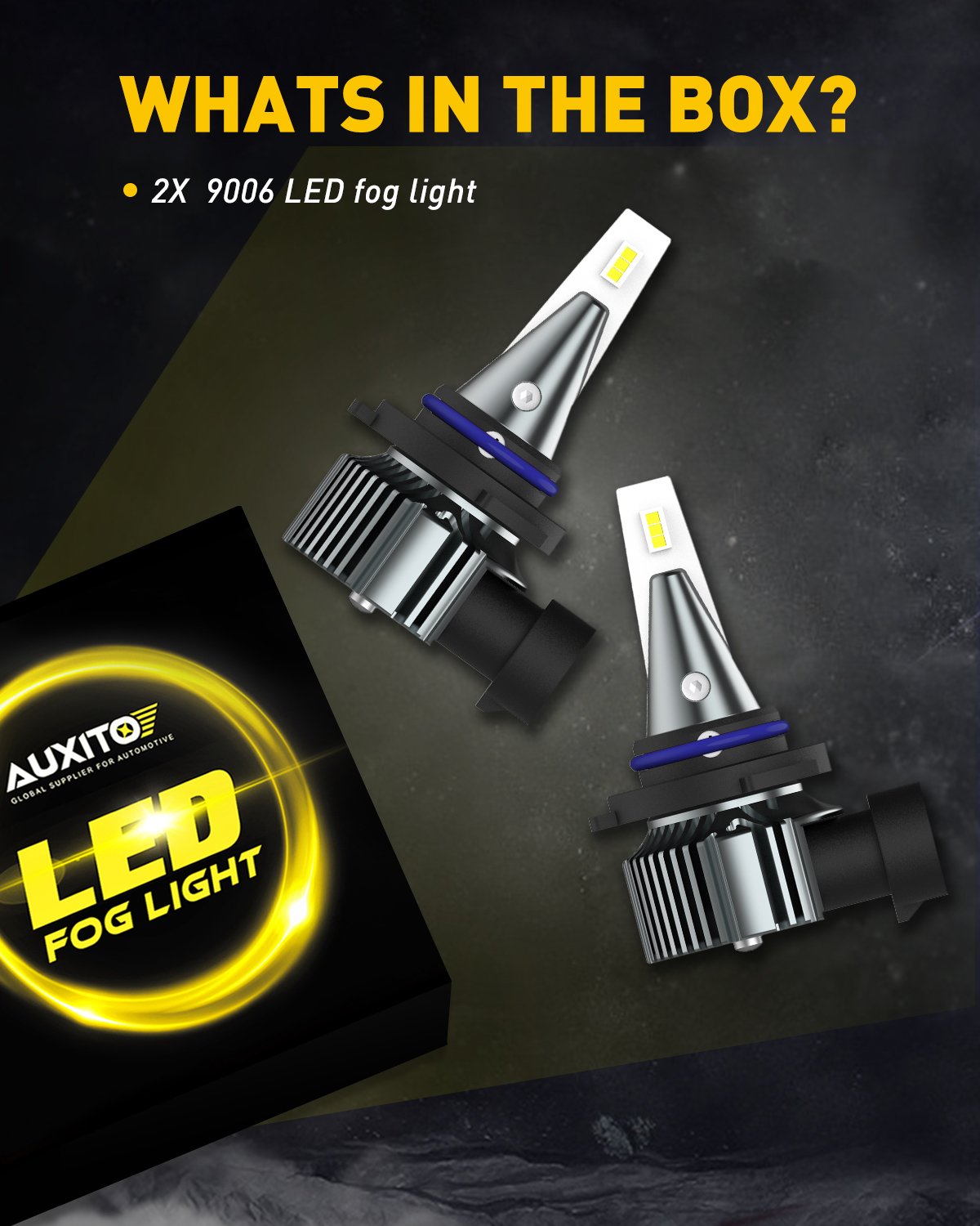AUXITO 9006 HB4 LED Fog Light Bulbs - 6000LM Super Bright, 6500K Cool White CSP LED Chips - IP67 Waterproof - Perfect for Daytime Running Lights (DRL) - Fits Cars, Trucks, SUVs - Great for Night Driving, Foggy Conditions & Enhanced Visibility - Pack of 2