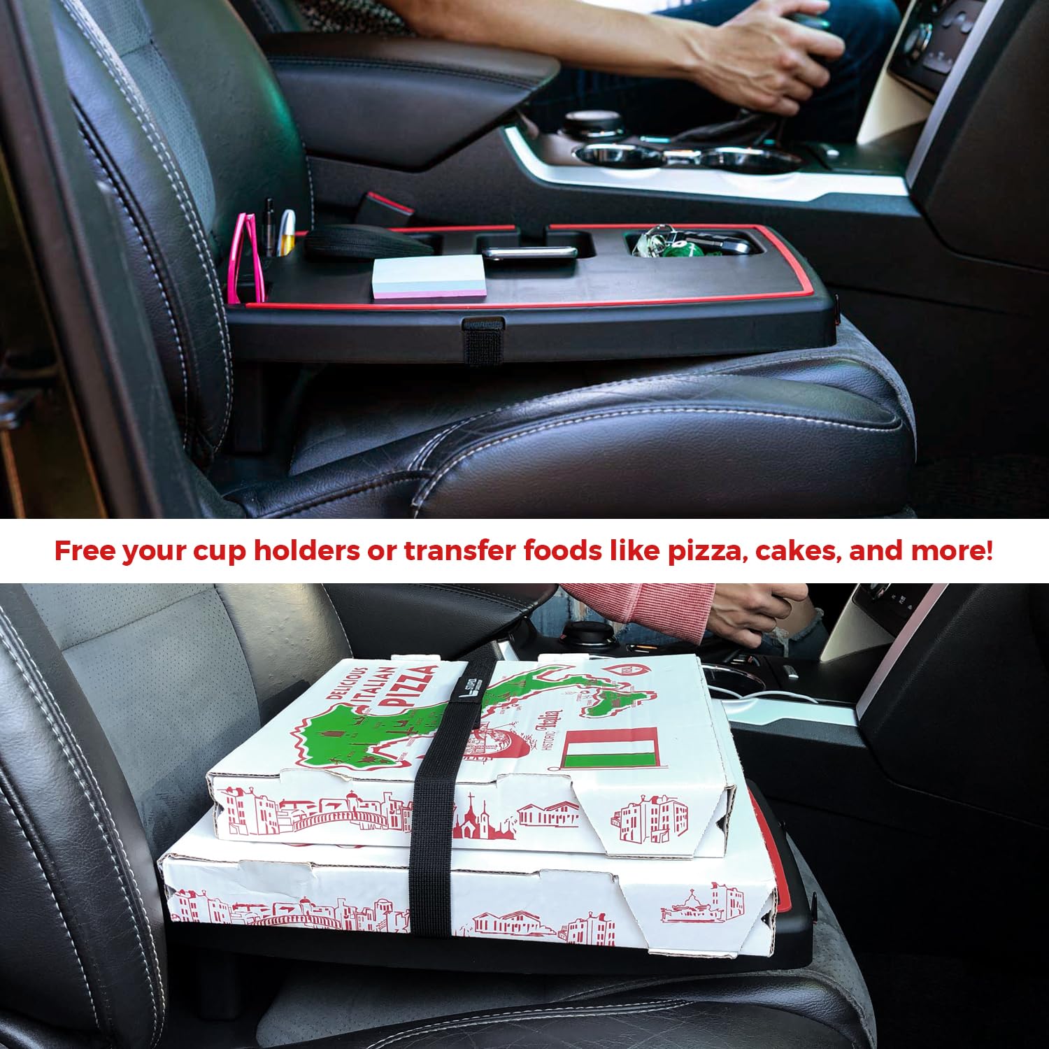 STUPID Car Tray - Premium Car Organizer with 2 Elastic Straps & Quick-Release Seat Anchor - Mobile Office Desk for Cars - Perfect for Road Trips, Food, Laptop Work & Hot Rod Accessories