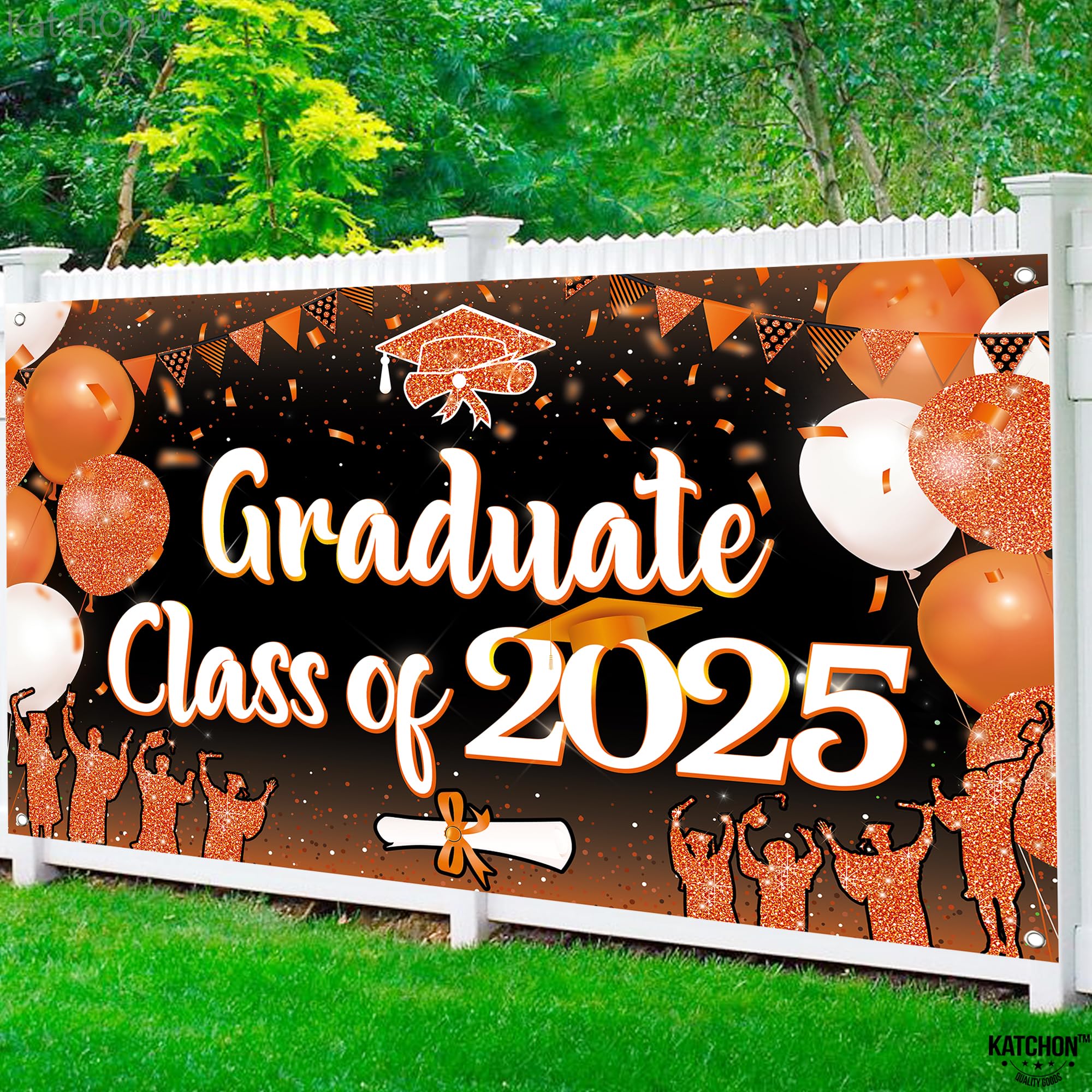 KatchOn Class of 2025 Graduation Banner - Extra Large 72x44 Inch Orange & Black Backdrop for Graduation Party Decor | Perfect for High School, College Graduation Ceremonies & Photo Booths