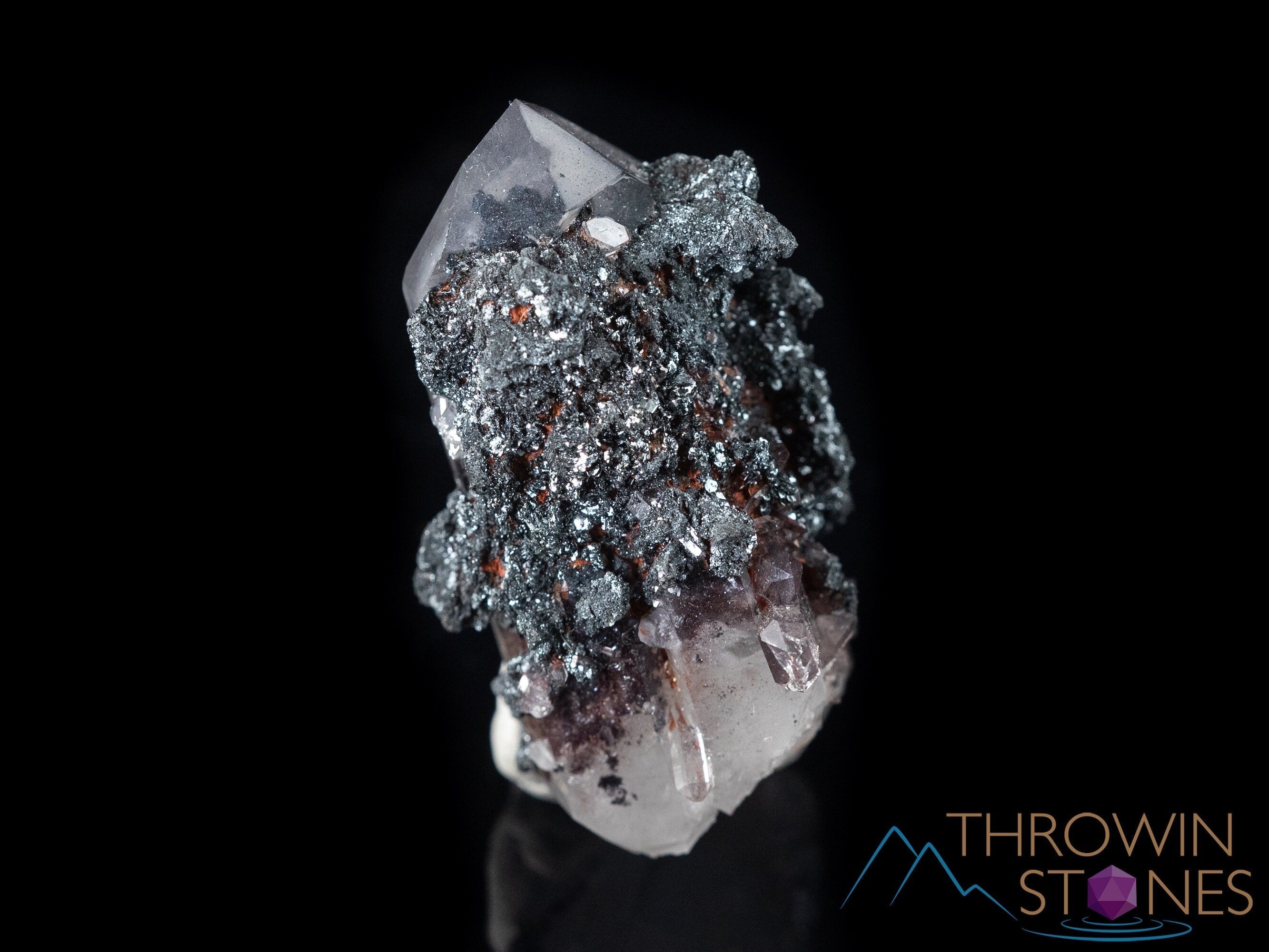 Natural Raw Quartz Crystal Cluster with Specular Hematite - Healing Stone, Housewarming Gift, Home & Office Decor, Meditation & Feng Shui Use