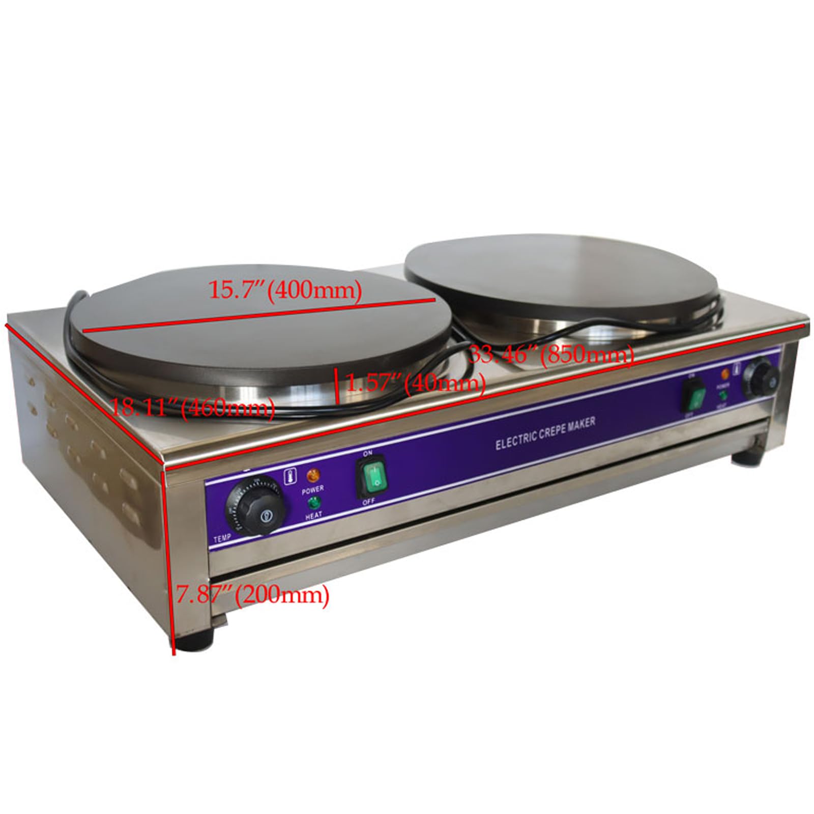 220V Commercial Double Electric Crepe Maker - 3KW×2 Power, 15.75